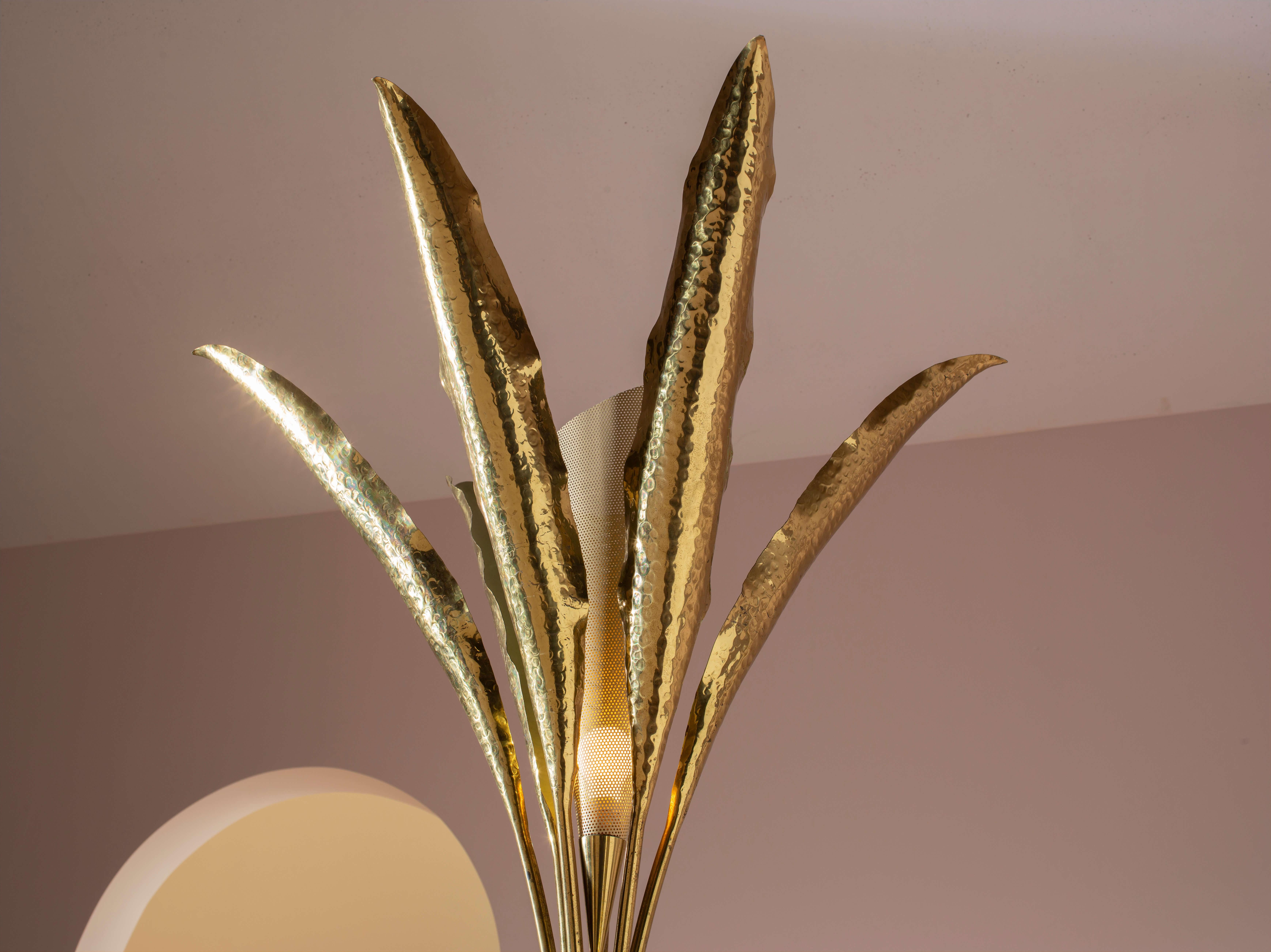 Metal Angelo Lelii brass and metal floor lamp model 12383 by Arredoluce, Italy, 1950s For Sale