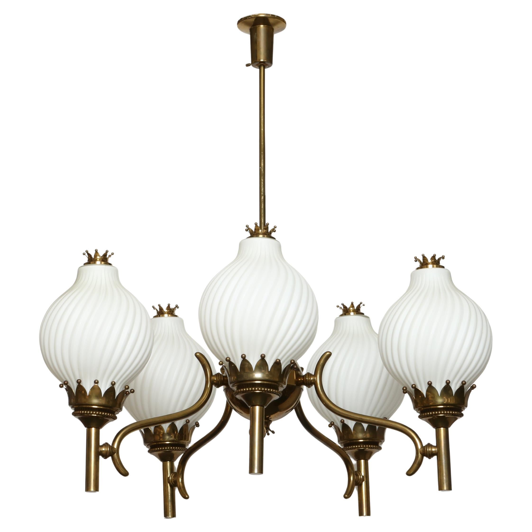 Angelo Lelii Brass Chandelier by Arredoluce, Large Tortiglioni, Italy 1960s For Sale