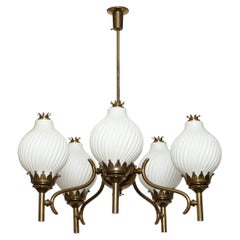 Lampadario in ottone Angelo Lelii di Arredoluce, Grande Tortiglioni, Italia 1960s