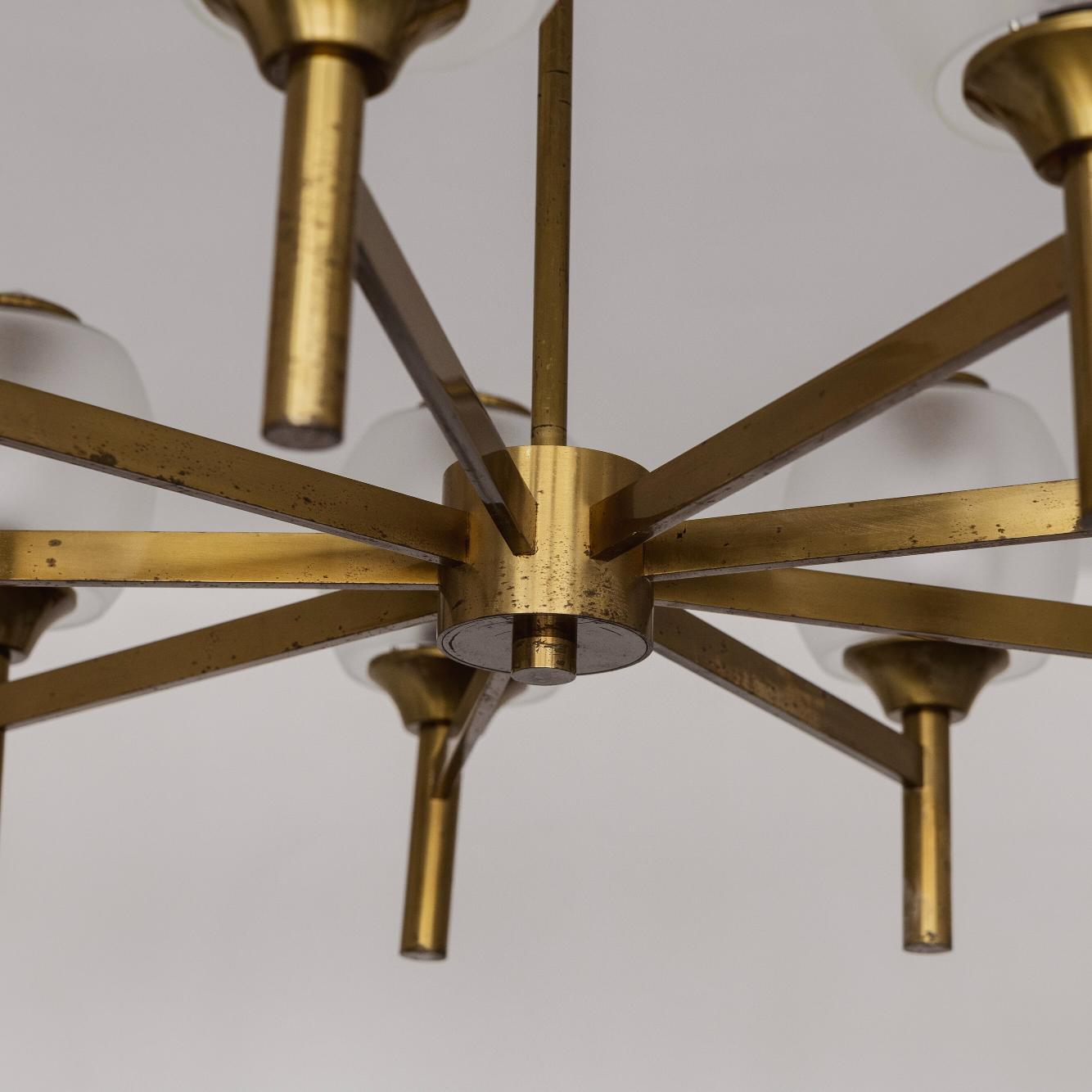 Lampadario in ottone di Angelo Lelii per Arredoluce, 1950 In condizioni buone in vendita a Lonigo, Veneto