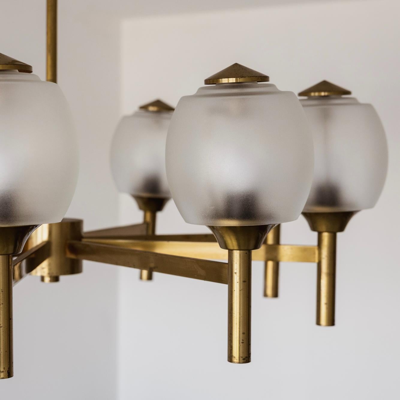 Metà XX secolo Lampadario in ottone di Angelo Lelii per Arredoluce, 1950 in vendita