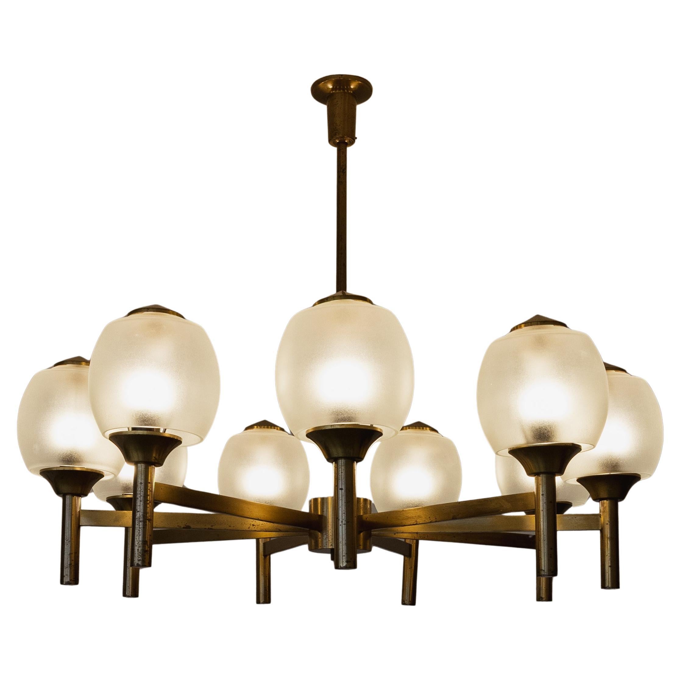 Lampadario in ottone di Angelo Lelii per Arredoluce, 1950