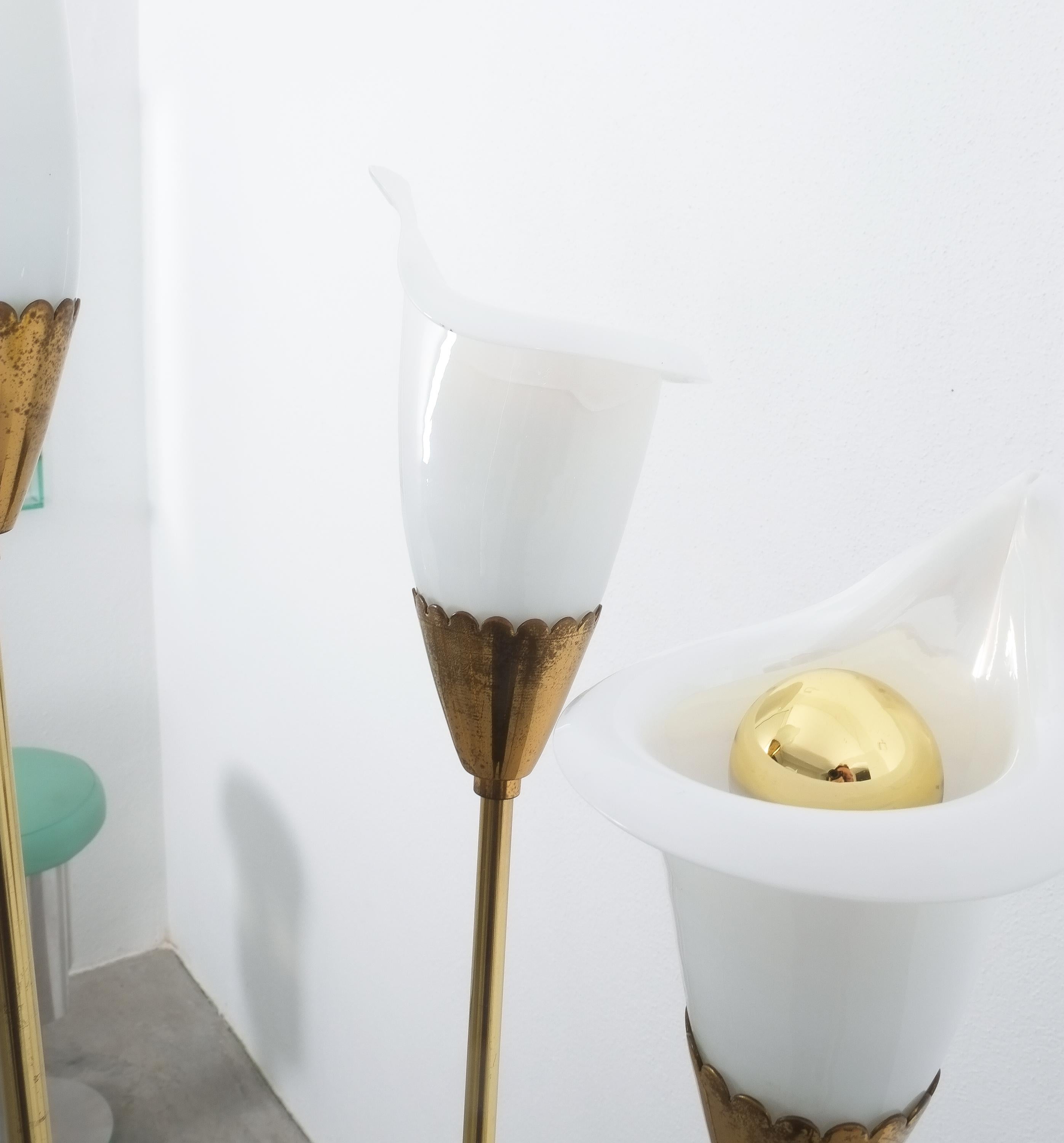 Angelo Lelii Calla Floor Lamp Glass Brass, Midcentury, Italy, Refurbished 3
