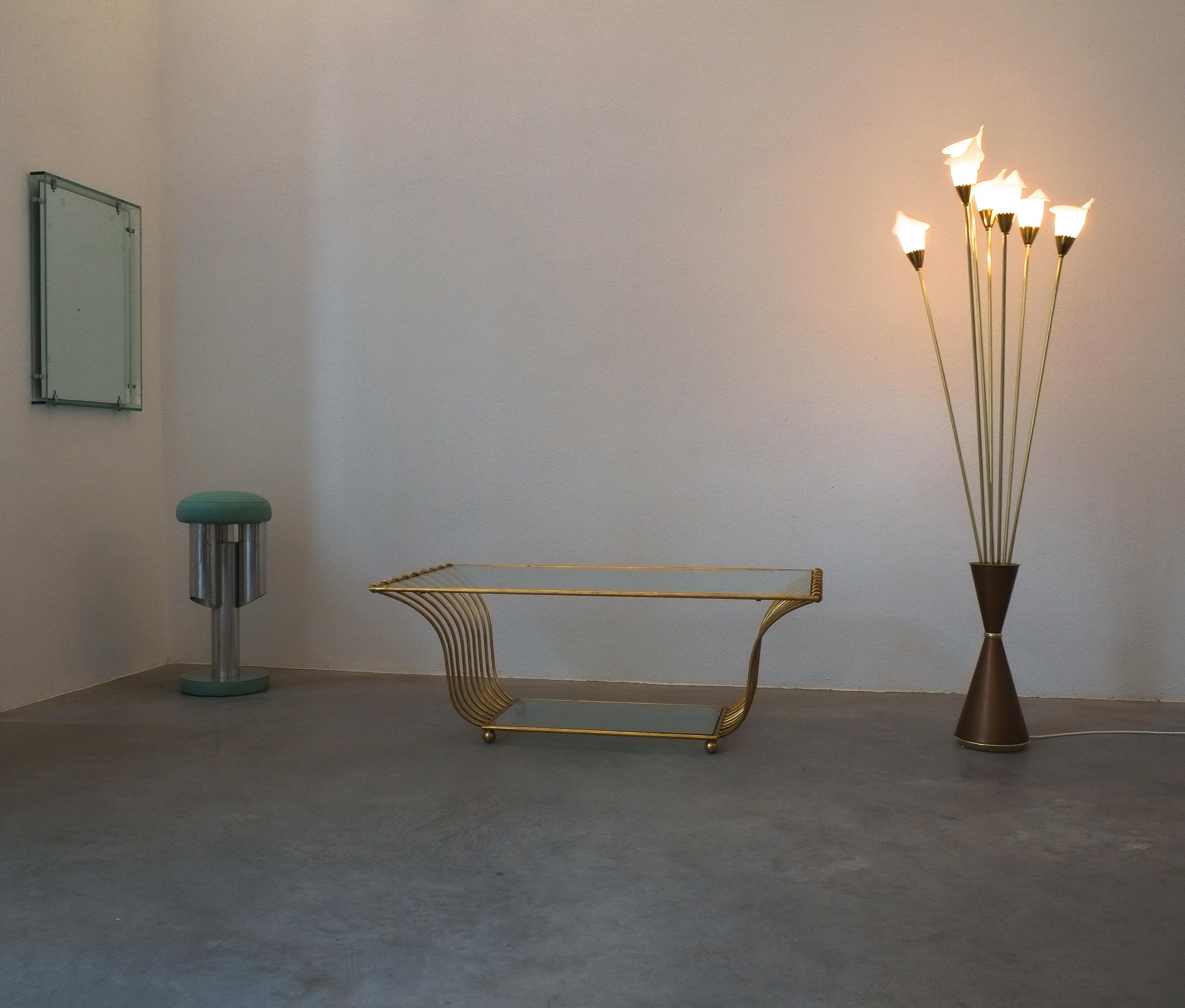 Angelo Lelii Calla Floor Lamp Glass Brass, Midcentury, Italy, Refurbished In Good Condition In Vienna, AT