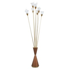 Angelo Lelii Calla Stehlampe aus Glas und Messing, Mid-Century, Italien, neu ausgestattet