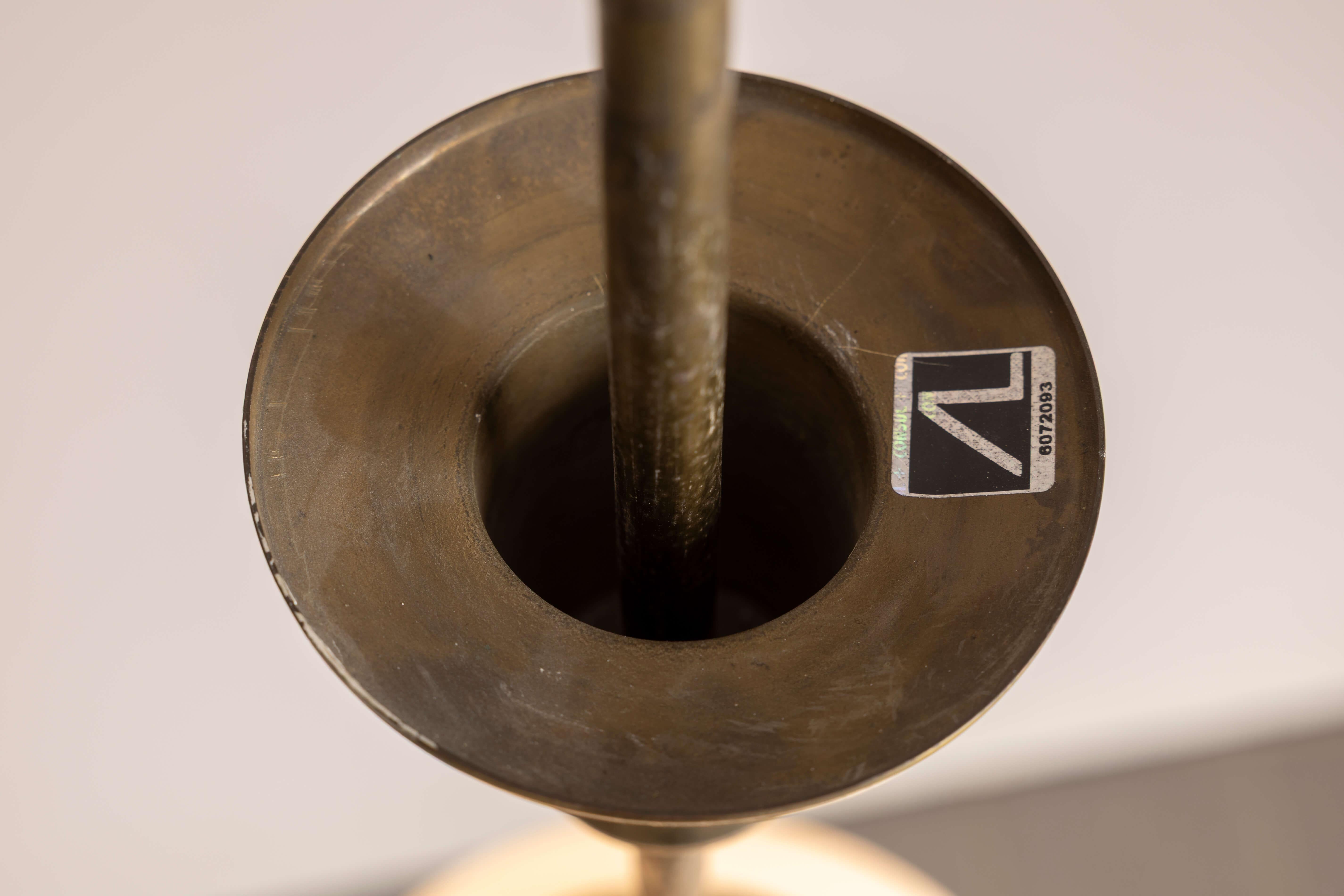 Ottone Lampada a sospensione in ottone e vetro certificata Angelo Lelii di Arredoluce, Italia, anni '50 in vendita