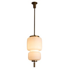 Lampada a sospensione in ottone e vetro certificata Angelo Lelii di Arredoluce, Italia, anni '50