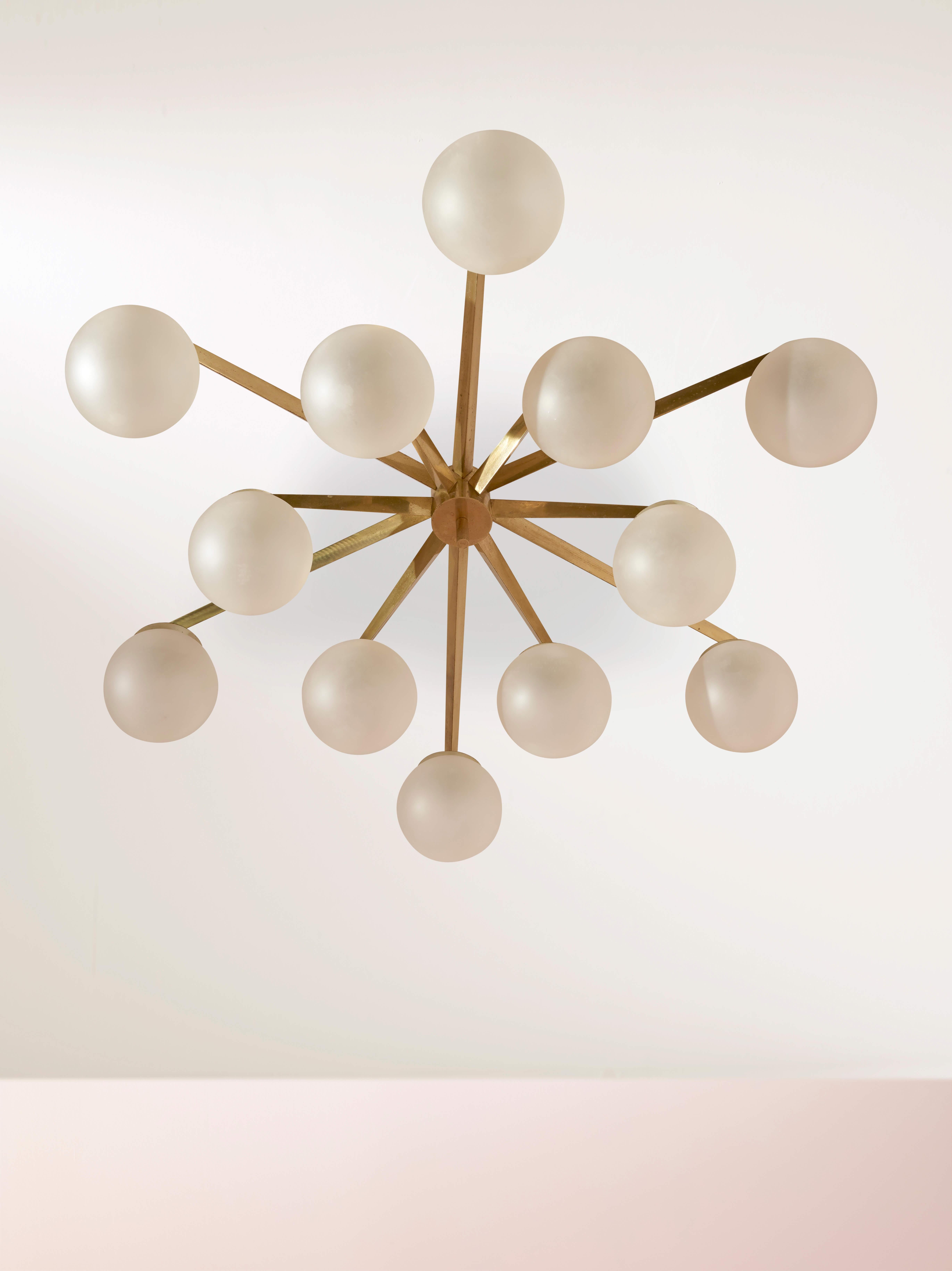 Angelo Lelii certified 'Stella a 12' brass & glass chandelier by Arredoluce 1958 3