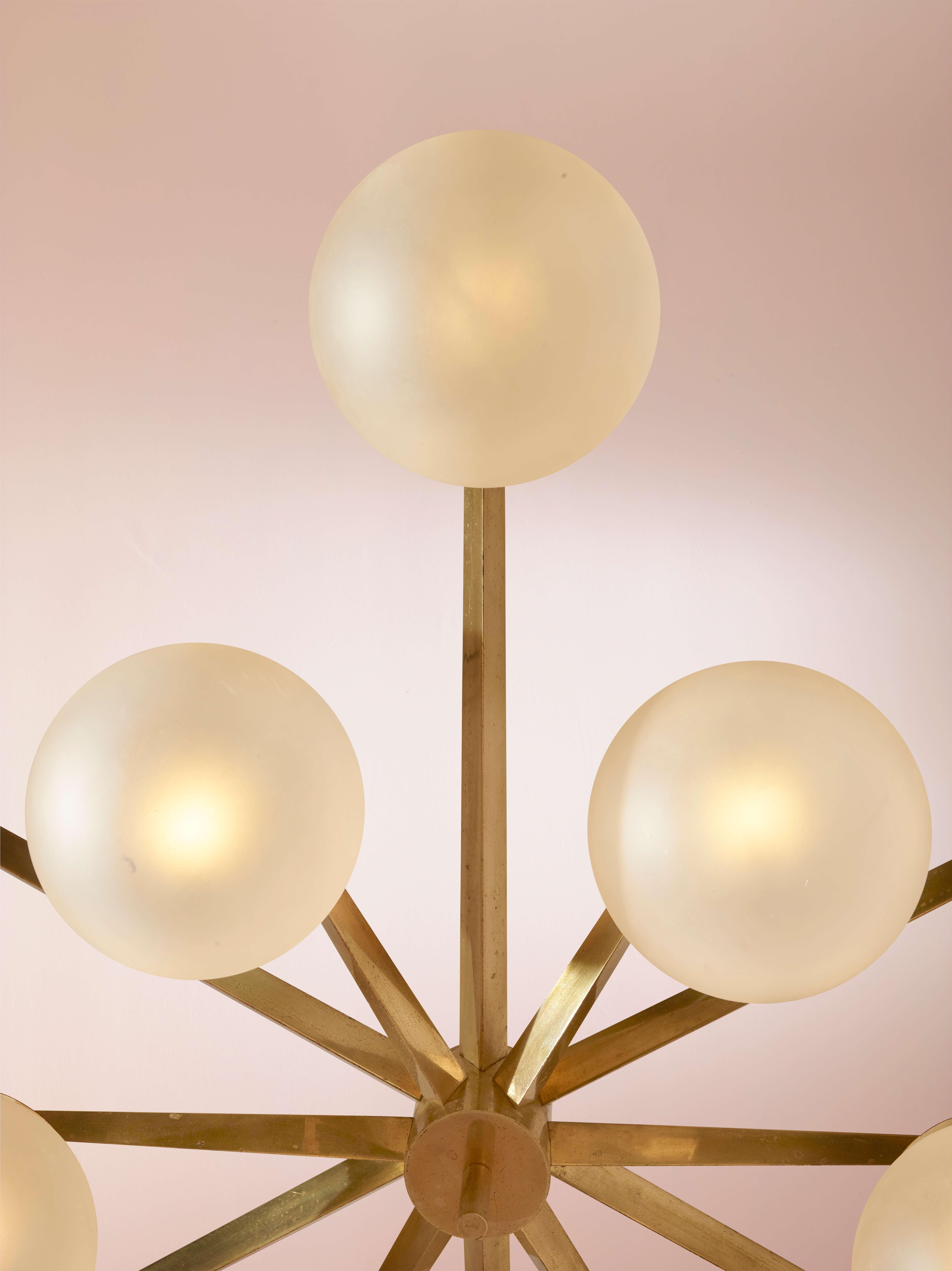 Angelo Lelii certified 'Stella a 12' brass & glass chandelier by Arredoluce 1958 4