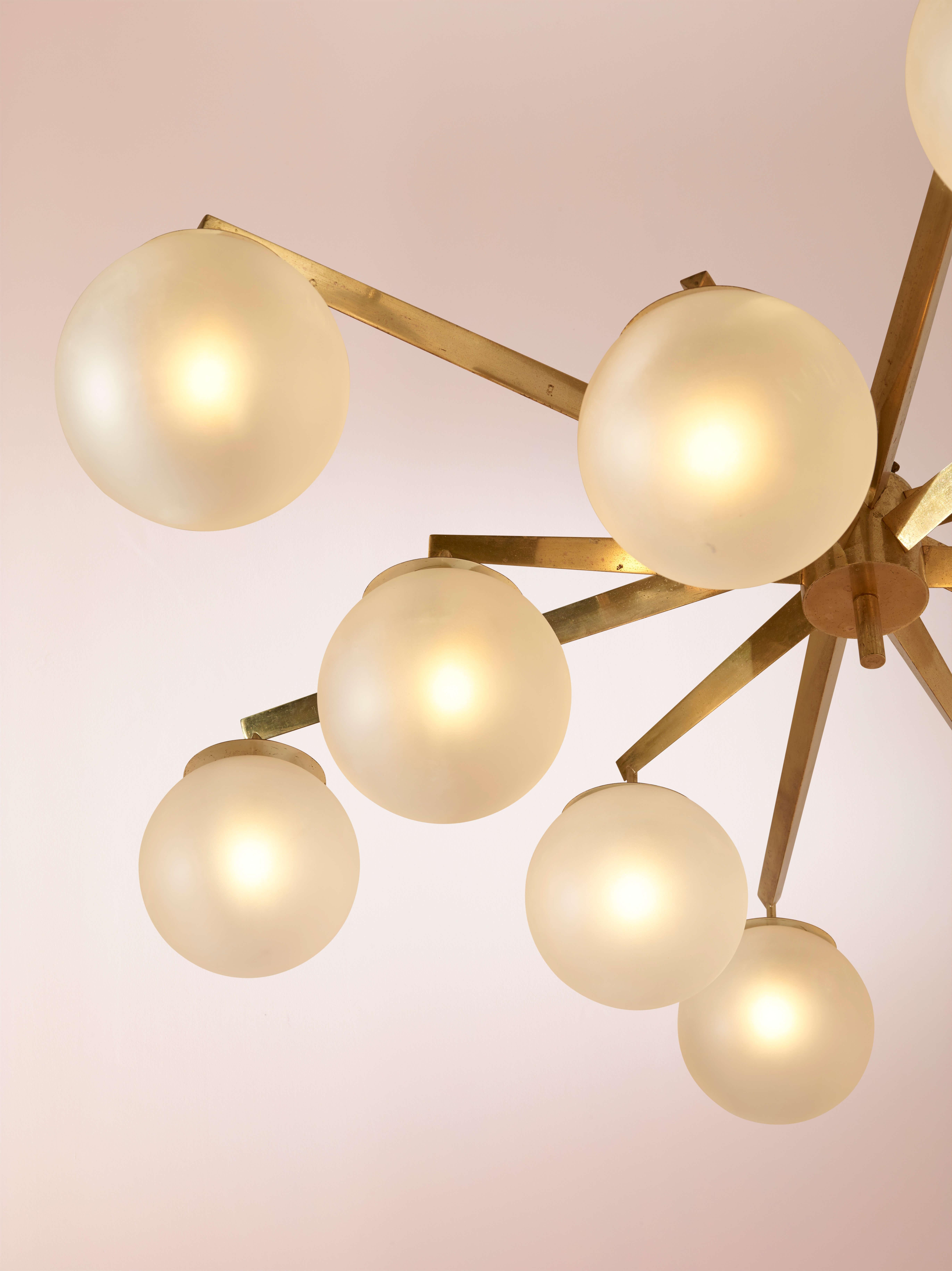 Angelo Lelii certified 'Stella a 12' brass & glass chandelier by Arredoluce 1958 5