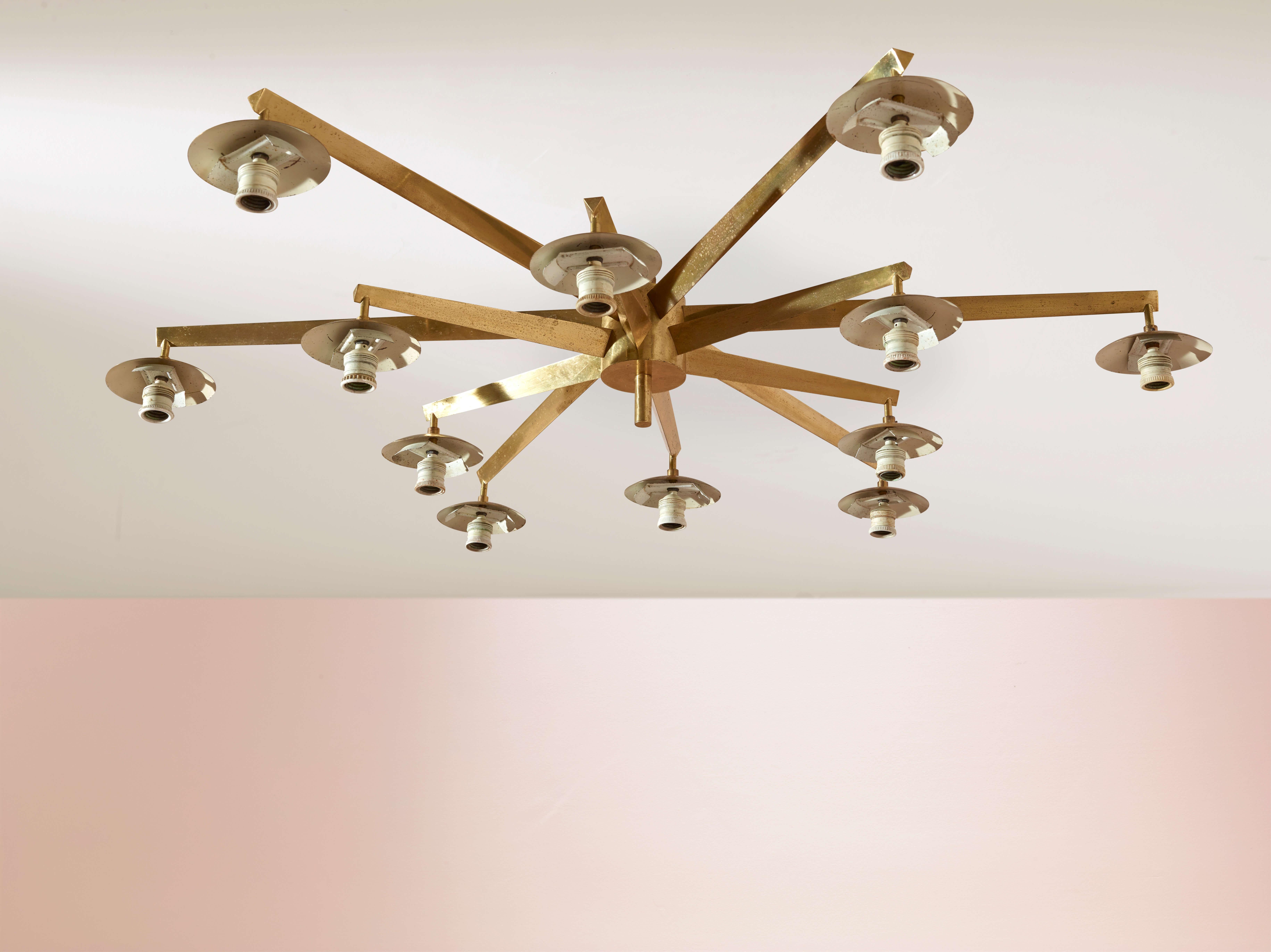 Angelo Lelii certified 'Stella a 12' brass & glass chandelier by Arredoluce 1958 7