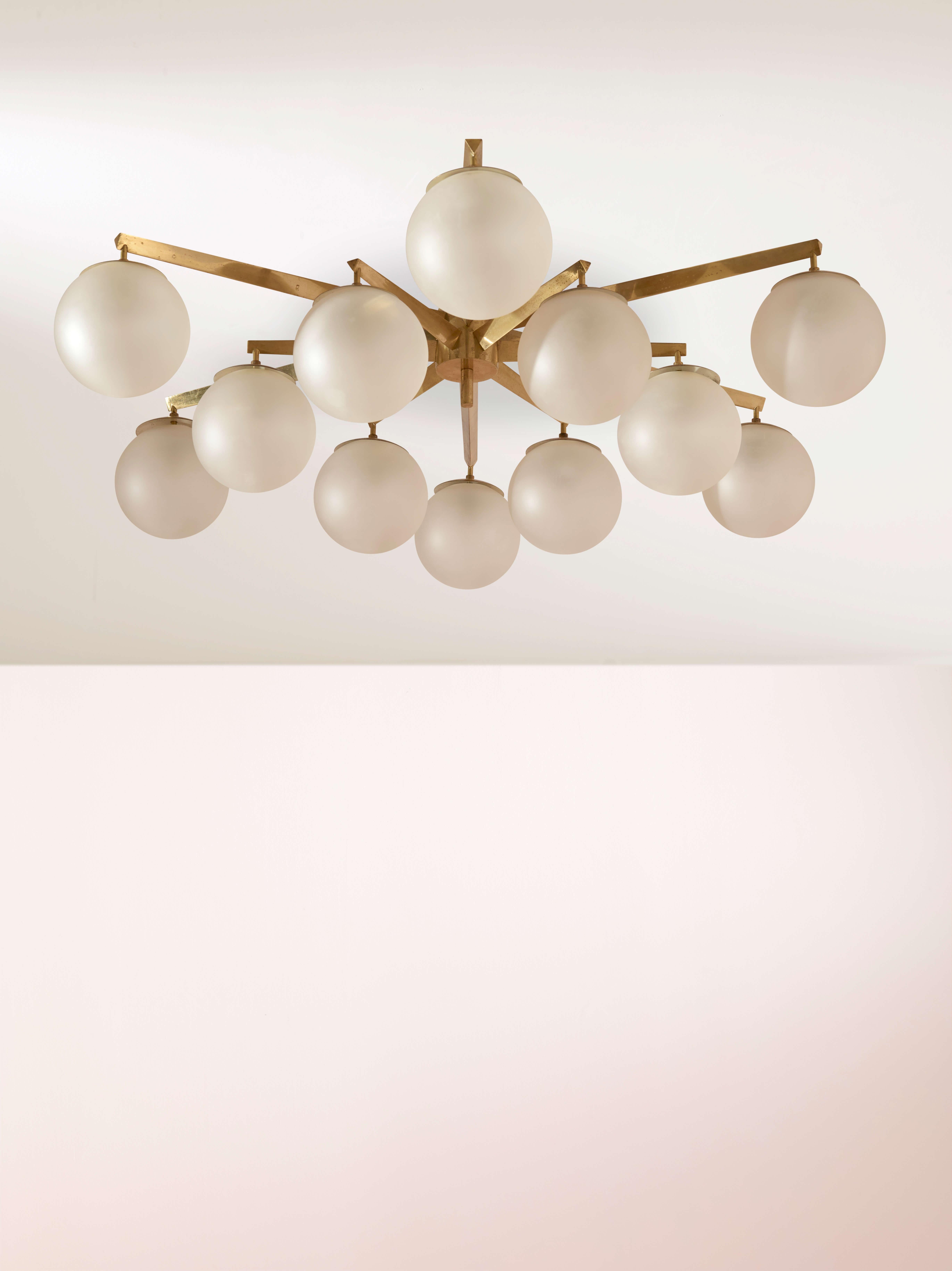 Mid-Century Modern Angelo Lelii certified 'Stella a 12' brass & glass chandelier by Arredoluce 1958