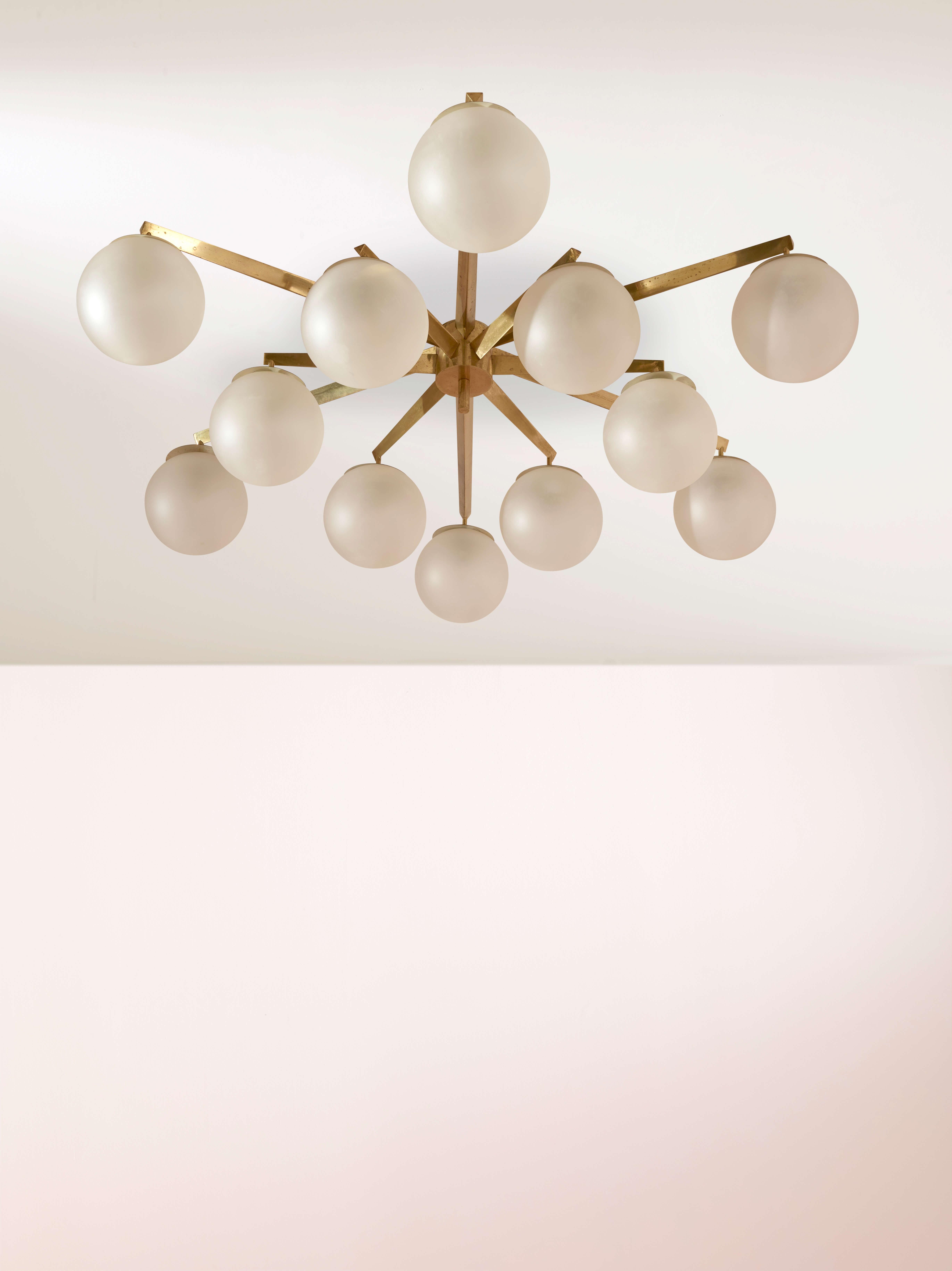Mid-20th Century Angelo Lelii certified 'Stella a 12' brass & glass chandelier by Arredoluce 1958