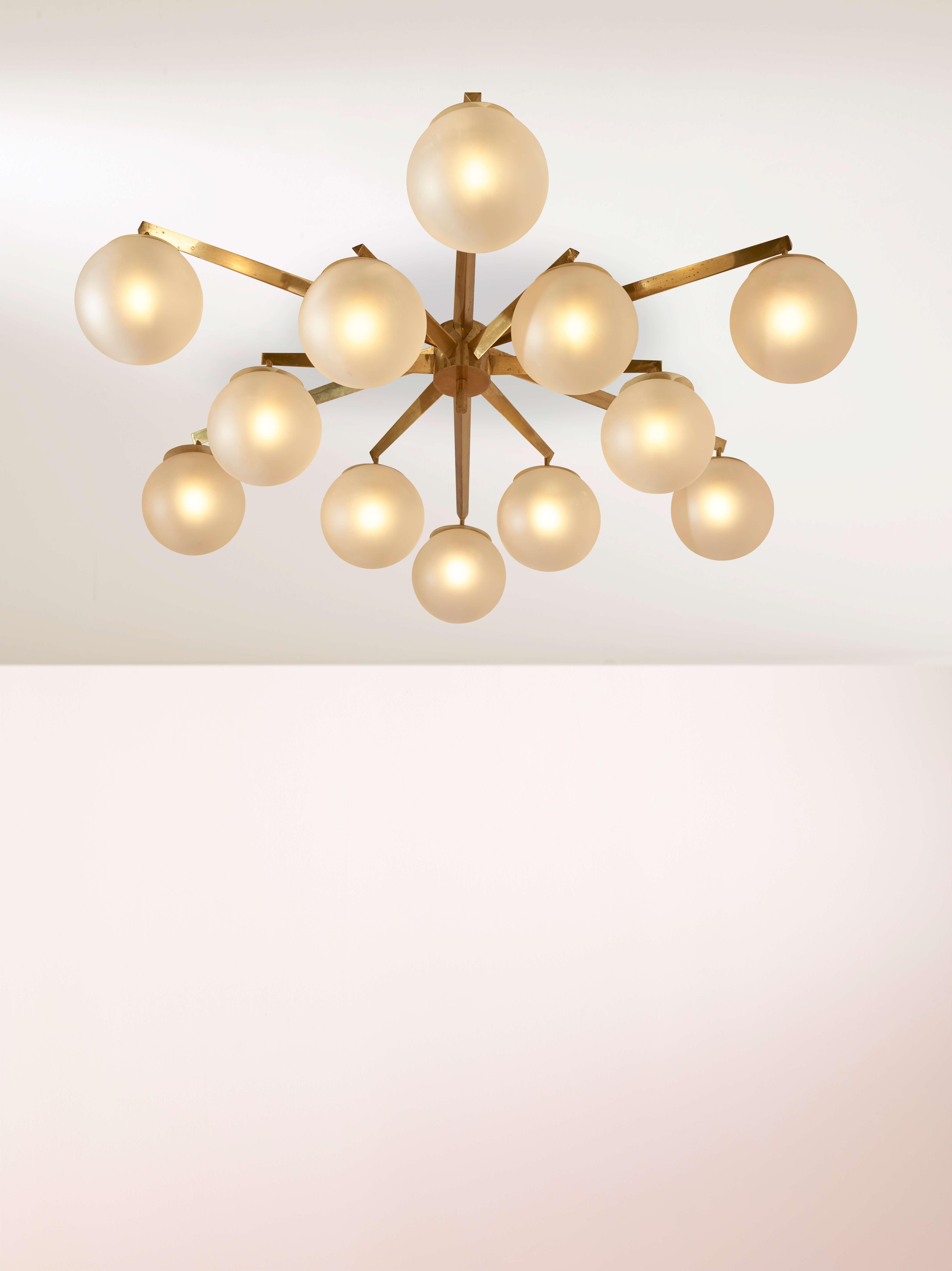 Brass Angelo Lelii certified 'Stella a 12' brass & glass chandelier by Arredoluce 1958