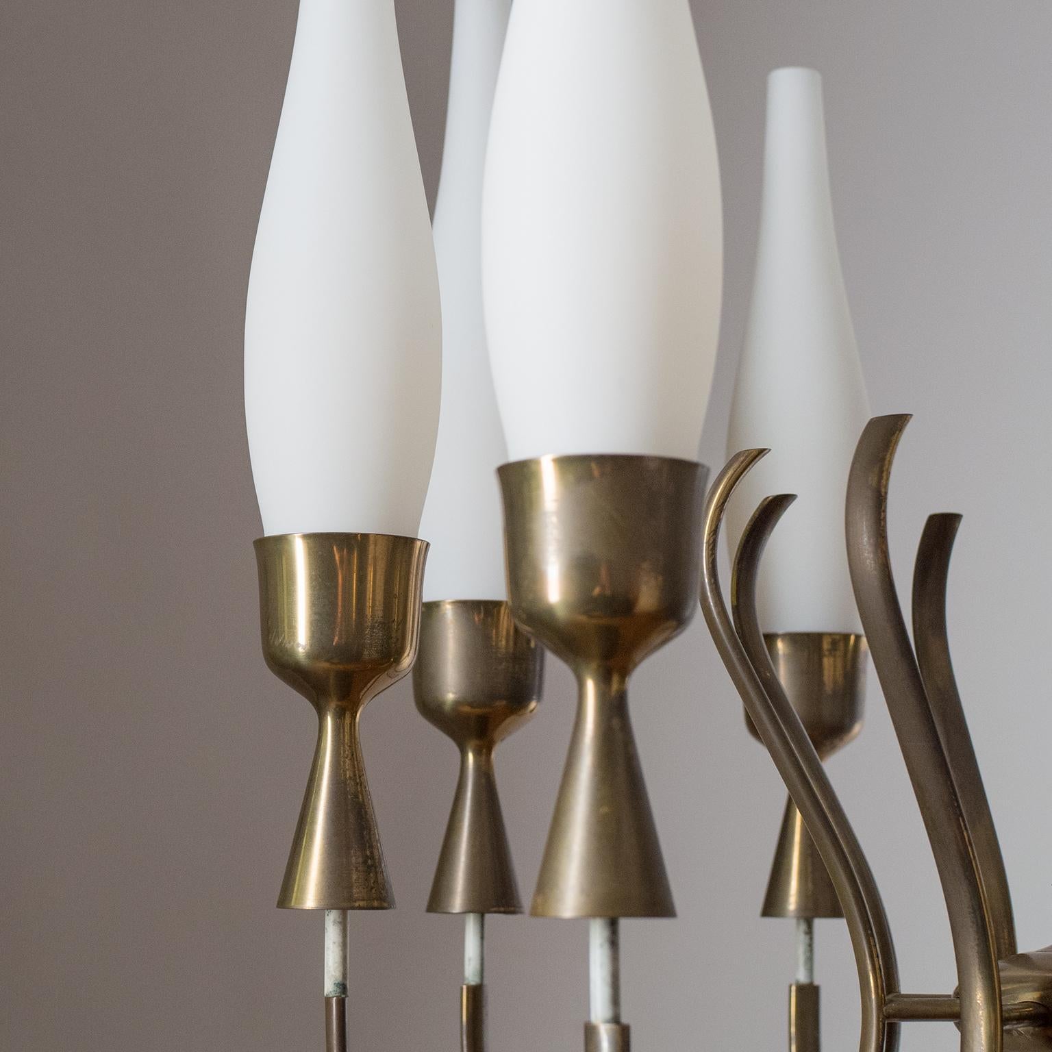 Angelo Lelii Chandelier, 1957, Satin Glass and Brass 4