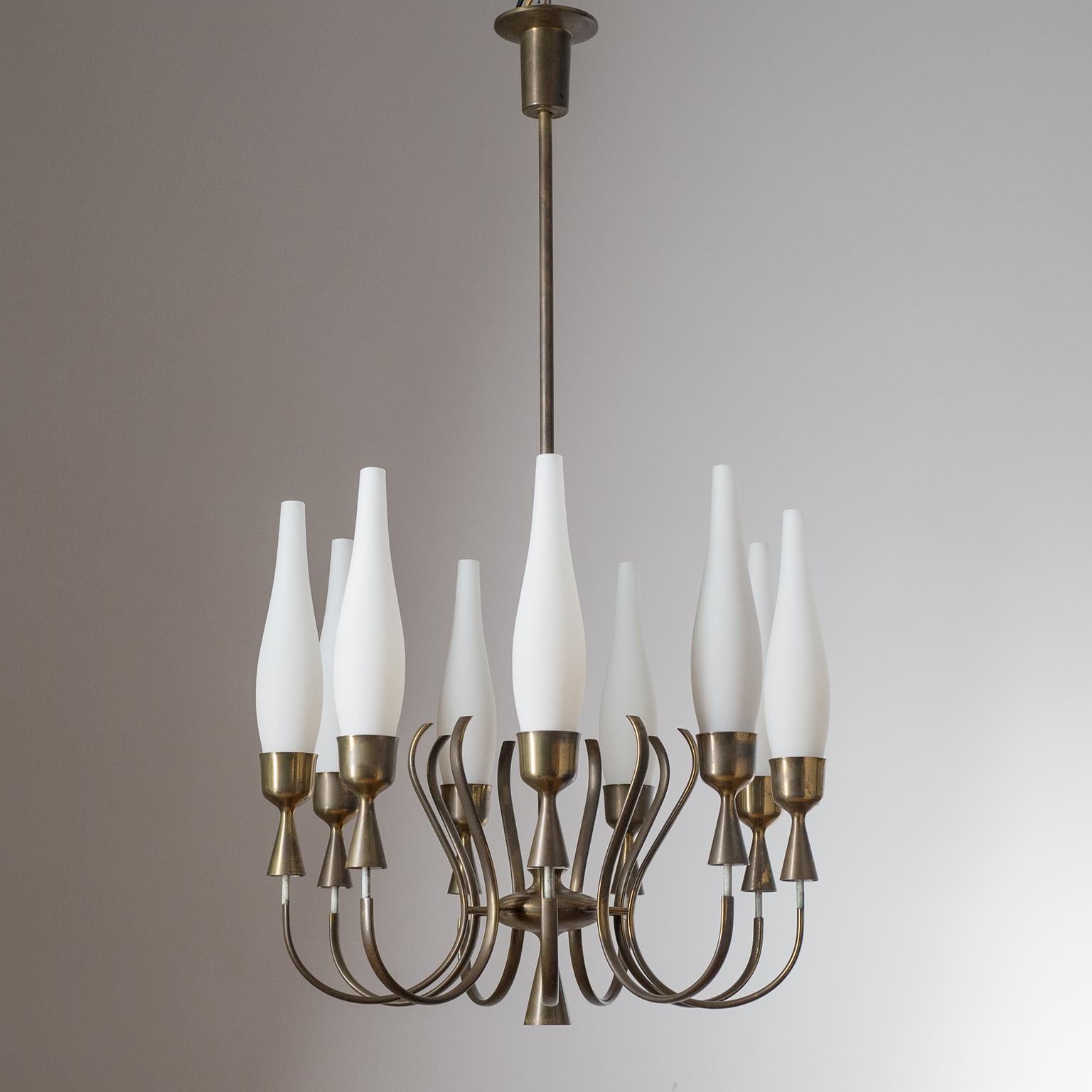 Angelo Lelii Chandelier, 1957, Satin Glass and Brass 5