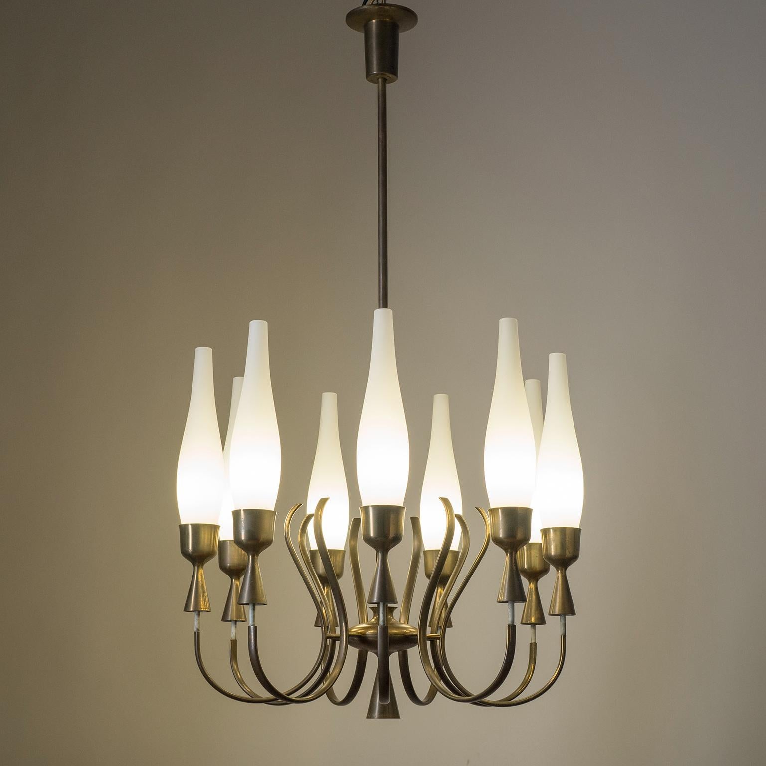 Angelo Lelii Chandelier, 1957, Satin Glass and Brass 6