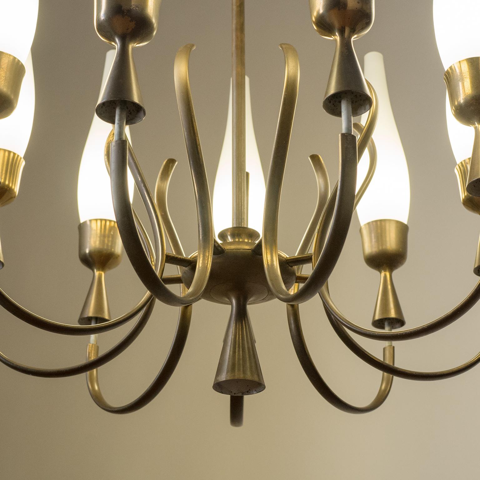 Angelo Lelii Chandelier, 1957, Satin Glass and Brass 8