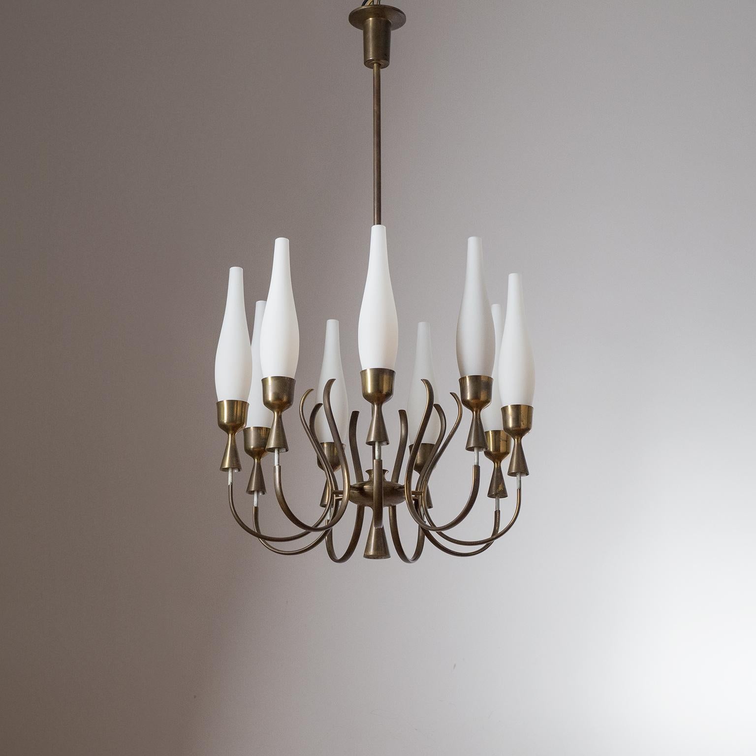Angelo Lelii Chandelier, 1957, Satin Glass and Brass 13
