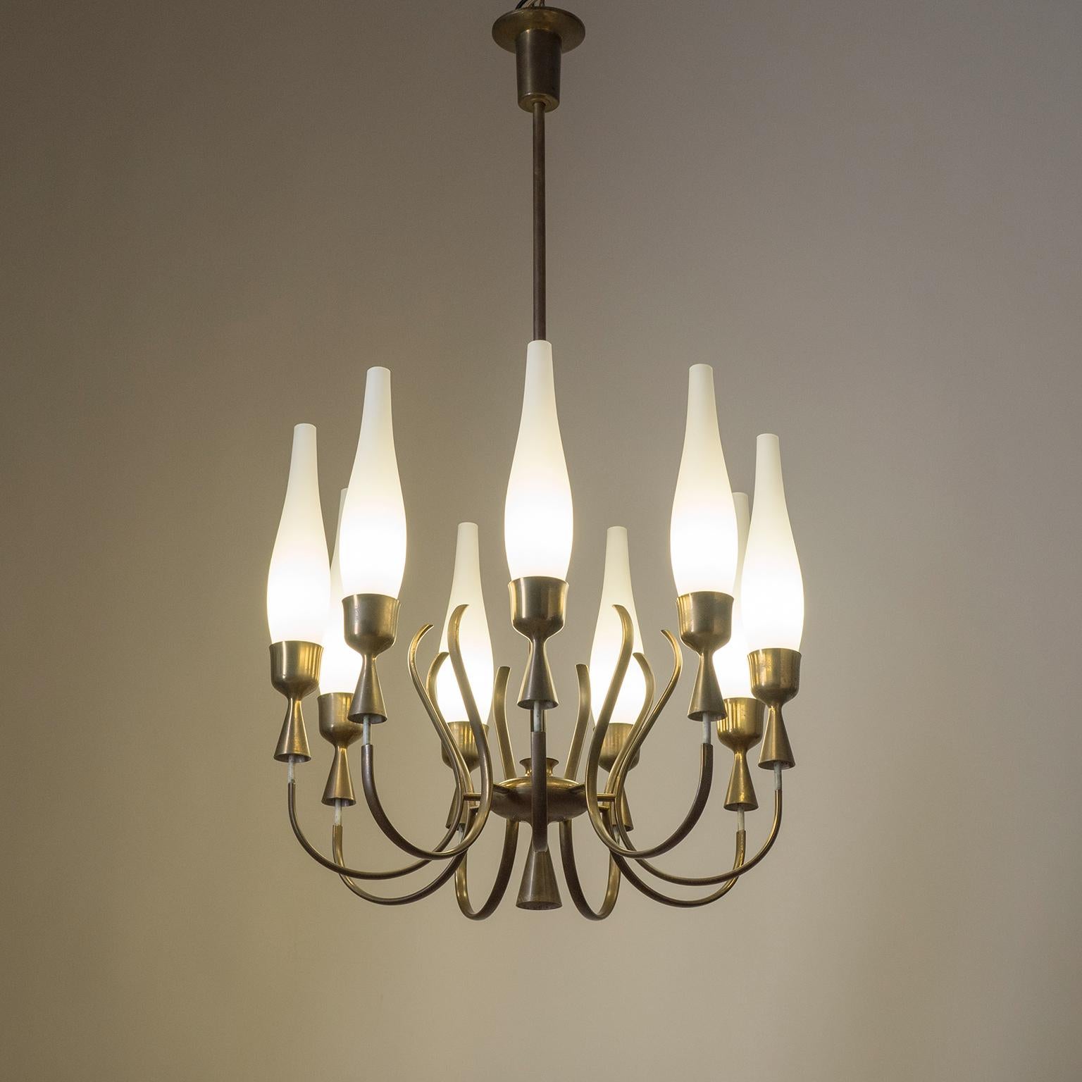 Mid-Century Modern Angelo Lelii Chandelier, 1957, Satin Glass and Brass