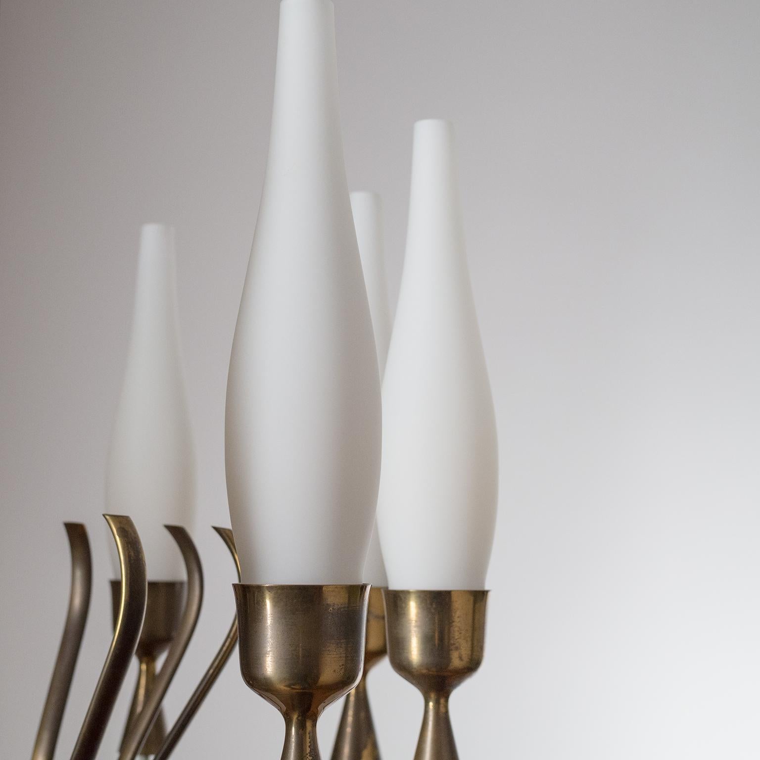 Angelo Lelii Chandelier, 1957, Satin Glass and Brass In Good Condition In Vienna, AT