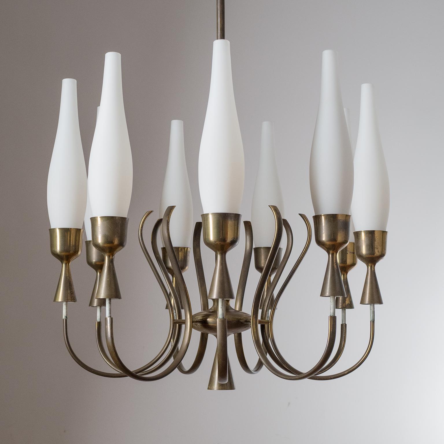 Mid-20th Century Angelo Lelii Chandelier, 1957, Satin Glass and Brass