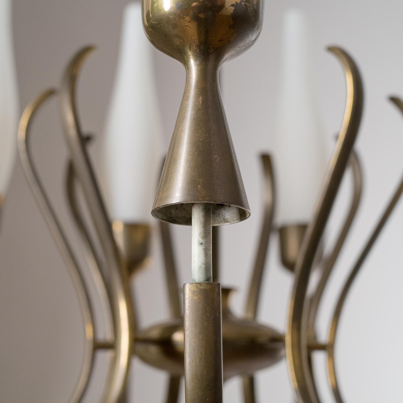 Angelo Lelii Chandelier, 1957, Satin Glass and Brass 2