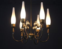 Angelo Lelii  chandelier with opaline glass diffusers. Model 12614