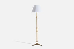 Angelo Lelii, Floor Lamp, Brass, Leatherette, Marble, Fabric, Arredoluce, 1950s