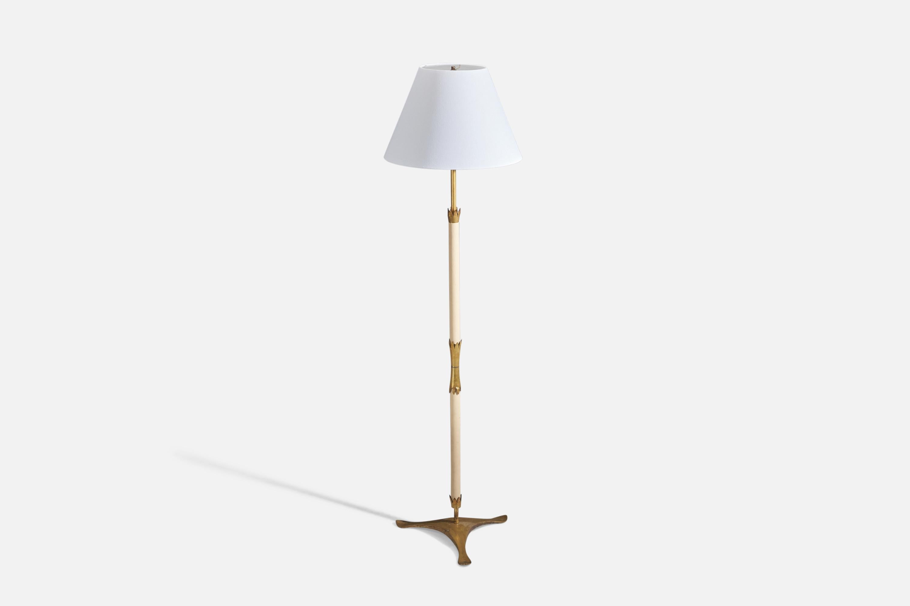 Mid-Century Modern Angelo Lelii, Floor Lamp, Brass, Leatherette, Marble, Fabric, Arredoluce, 1950s For Sale