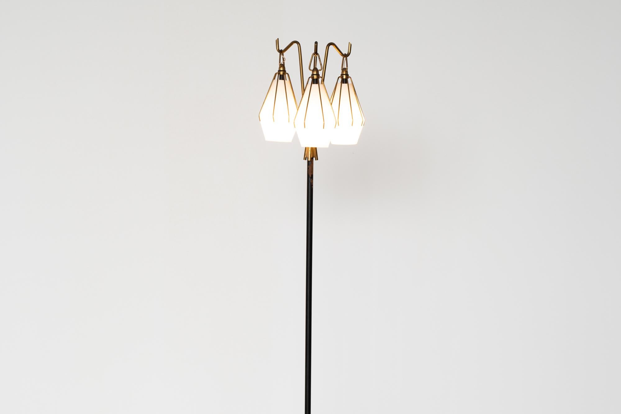 Mid-Century Modern Angelo Lelii Floor Lamp with Three Glass Elements Arredoluce, 1950 For Sale