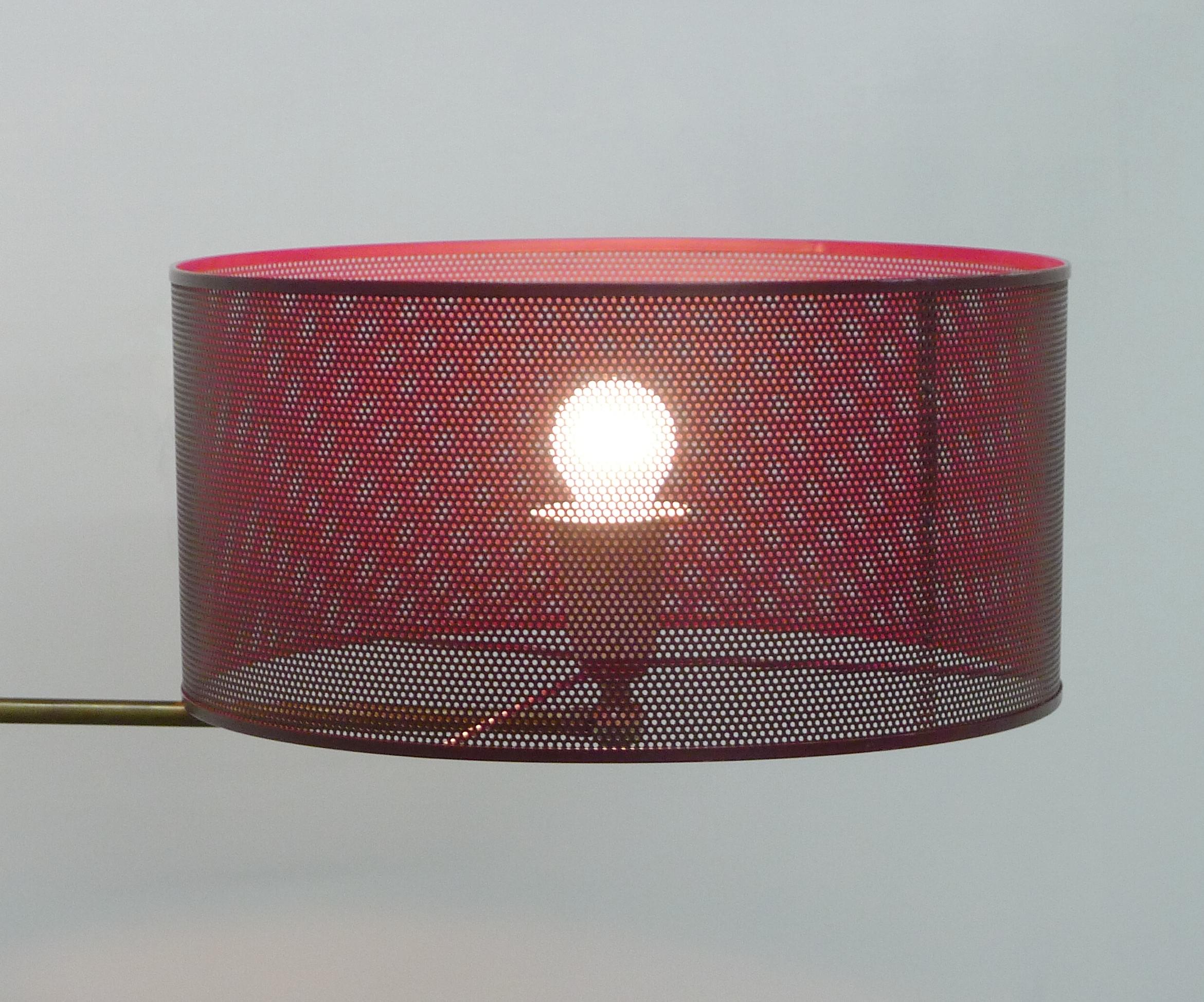 Angelo Lelii for Arredoluce, Adjustable Wall Light with Red Mesh Shade, 1950s For Sale 5
