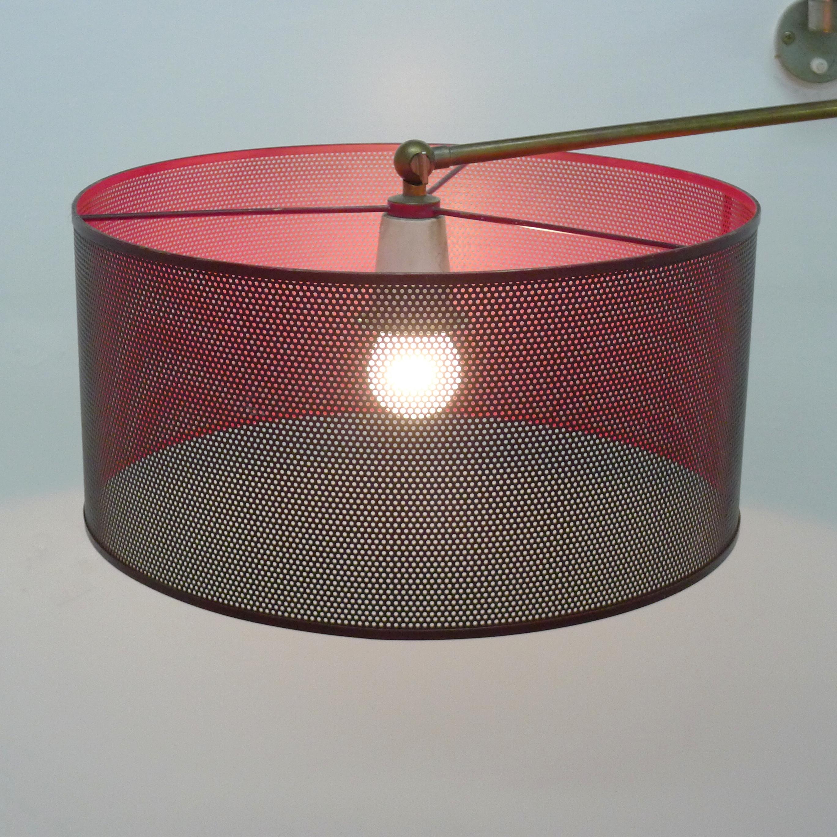 Mid-20th Century Angelo Lelii for Arredoluce, Adjustable Wall Light with Red Mesh Shade, 1950s For Sale