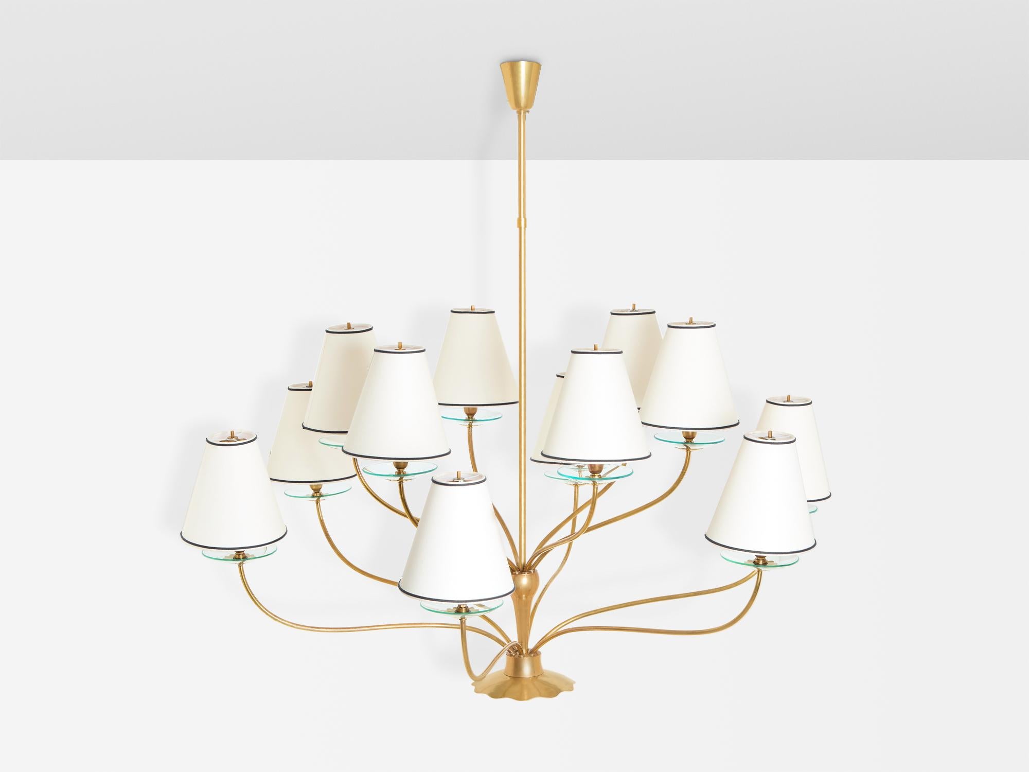 Mid-Century Modern Angelo Lelii for Arredoluce brass crystal glass chandelier 1940 For Sale