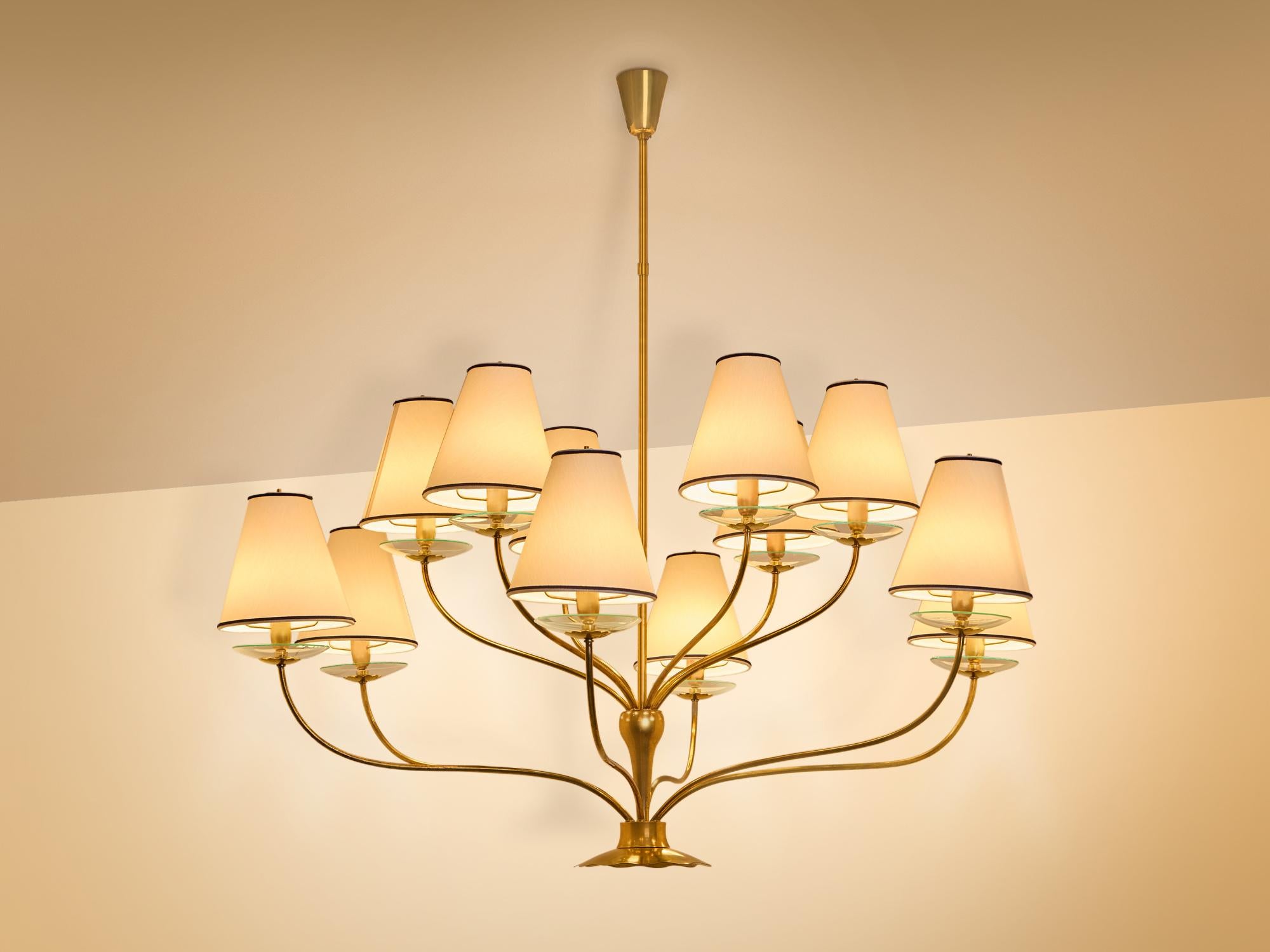 Italian Angelo Lelii for Arredoluce brass crystal glass chandelier 1940 For Sale