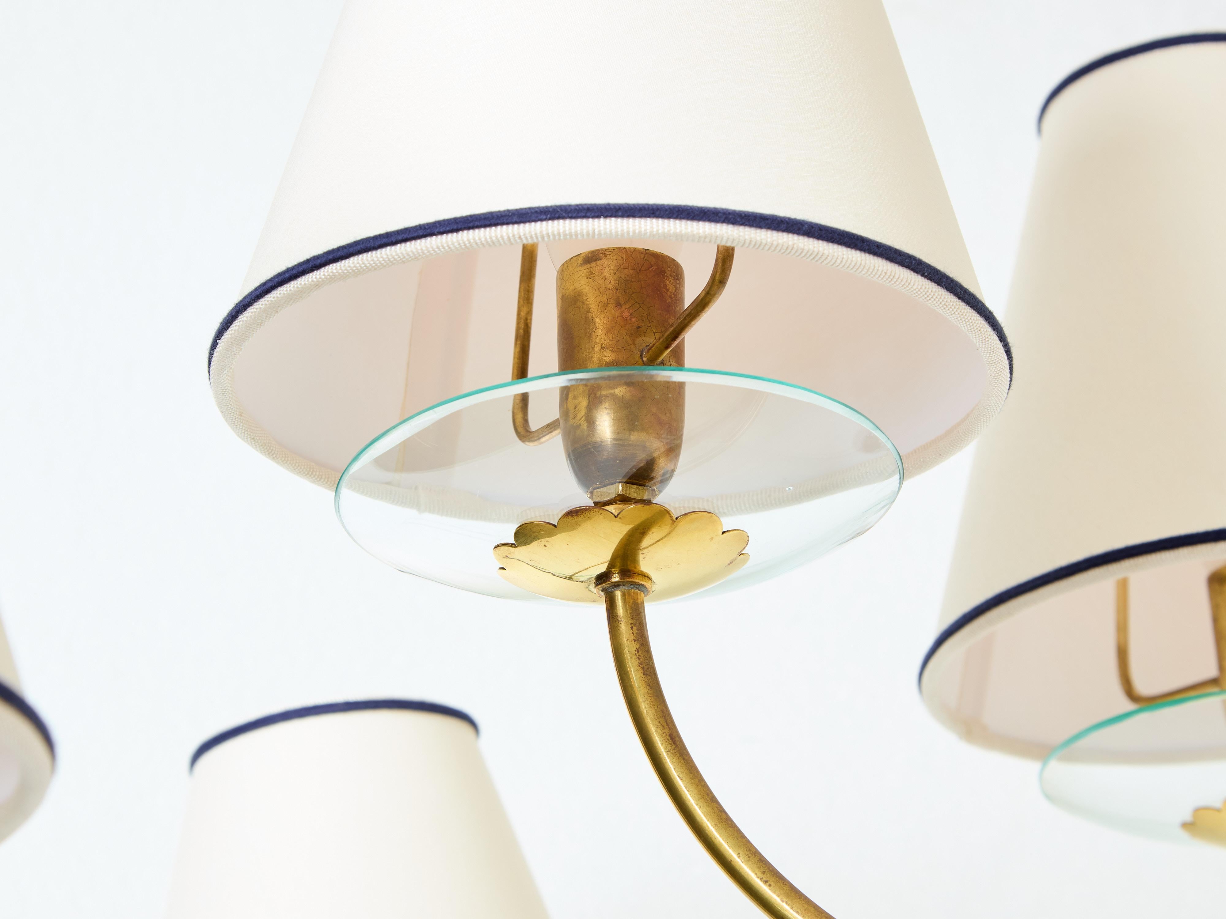 Mid-20th Century Angelo Lelii for Arredoluce brass crystal glass chandelier 1940 For Sale