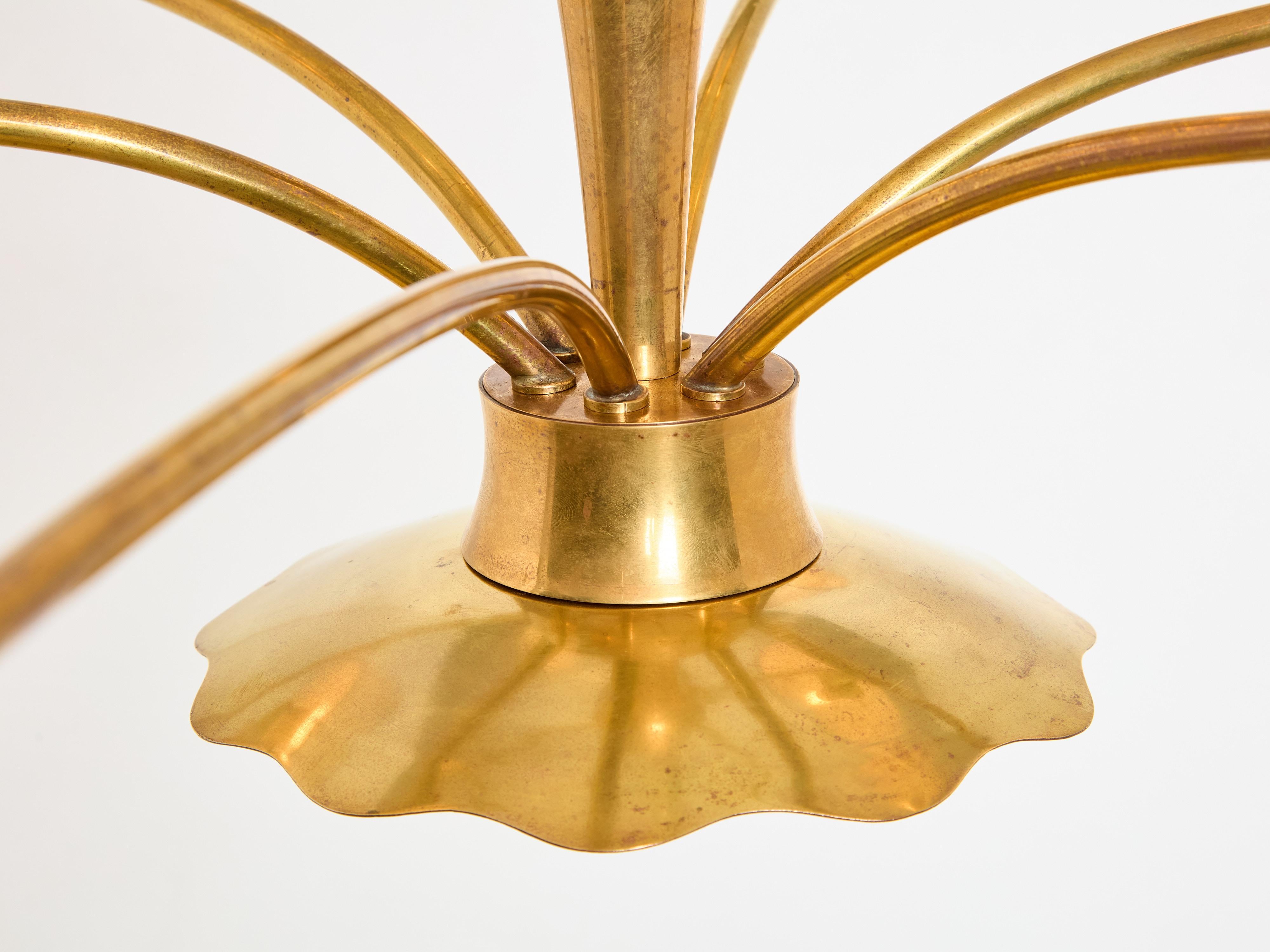 Angelo Lelii for Arredoluce brass crystal glass chandelier 1940 For Sale 2