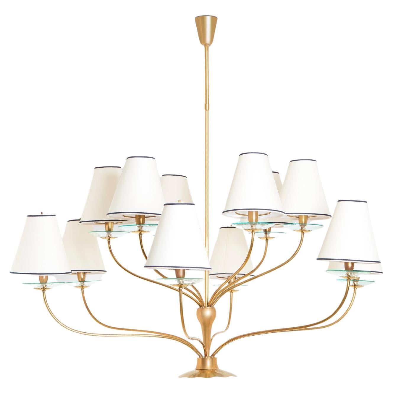 Angelo Lelii for Arredoluce brass crystal glass chandelier 1940