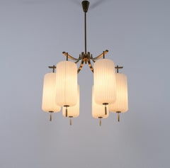 Angelo Lelii for Arredoluce Brass Glass Chandelier Model 12578, Italy, 1959