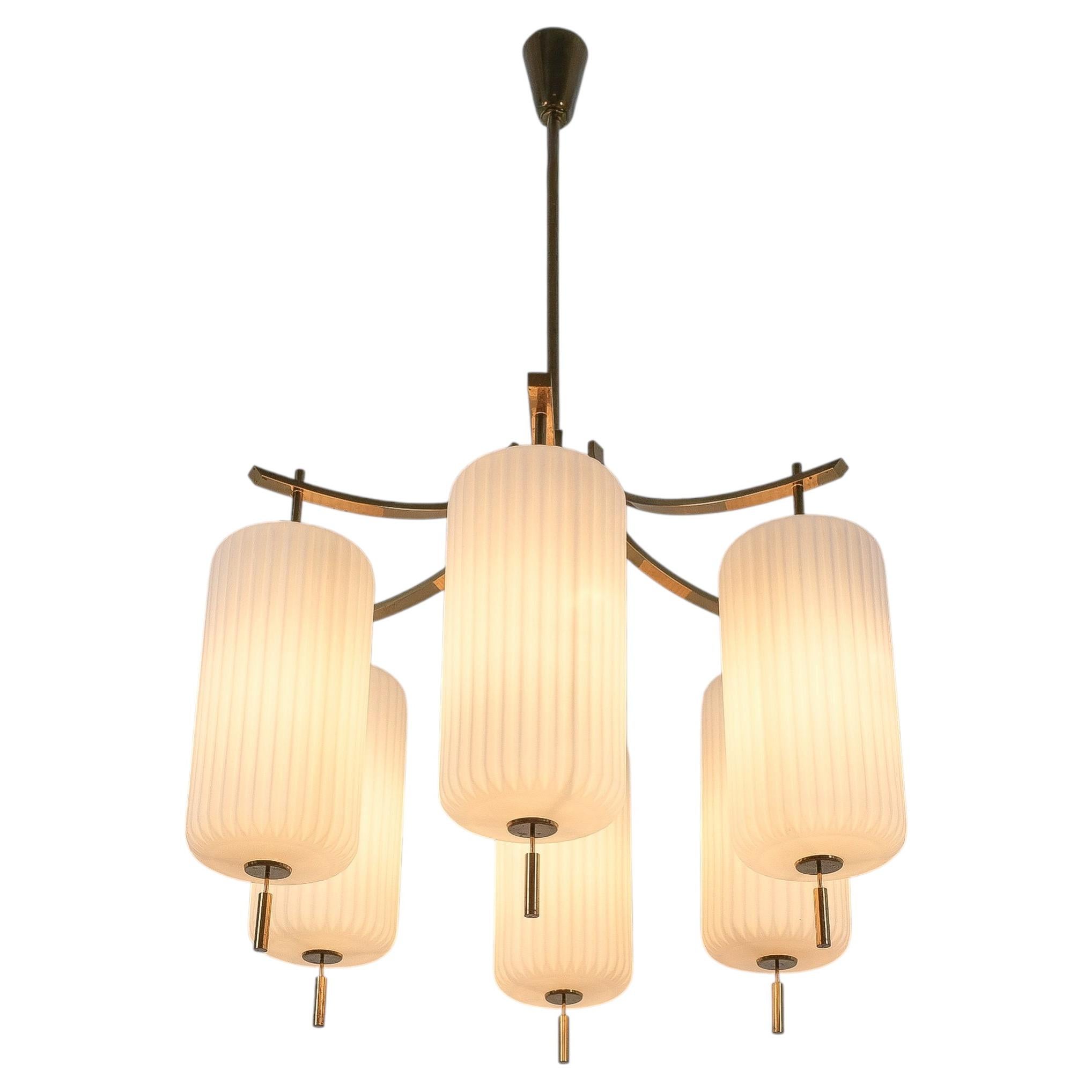 Angelo Lelii für Arredoluce: Kronleuchter aus Messing und Glas, Modell 12578, Italien, 1959