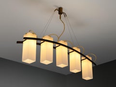 Angelo Lelii for Arredoluce Chandelier '12701' in Brass and Opaline Glass