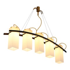 Angelo Lelii for Arredoluce Chandelier '12701' in Brass and Opaline Glass