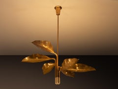Angelo Lelii for Arredoluce Chandelier in Hammered Brass