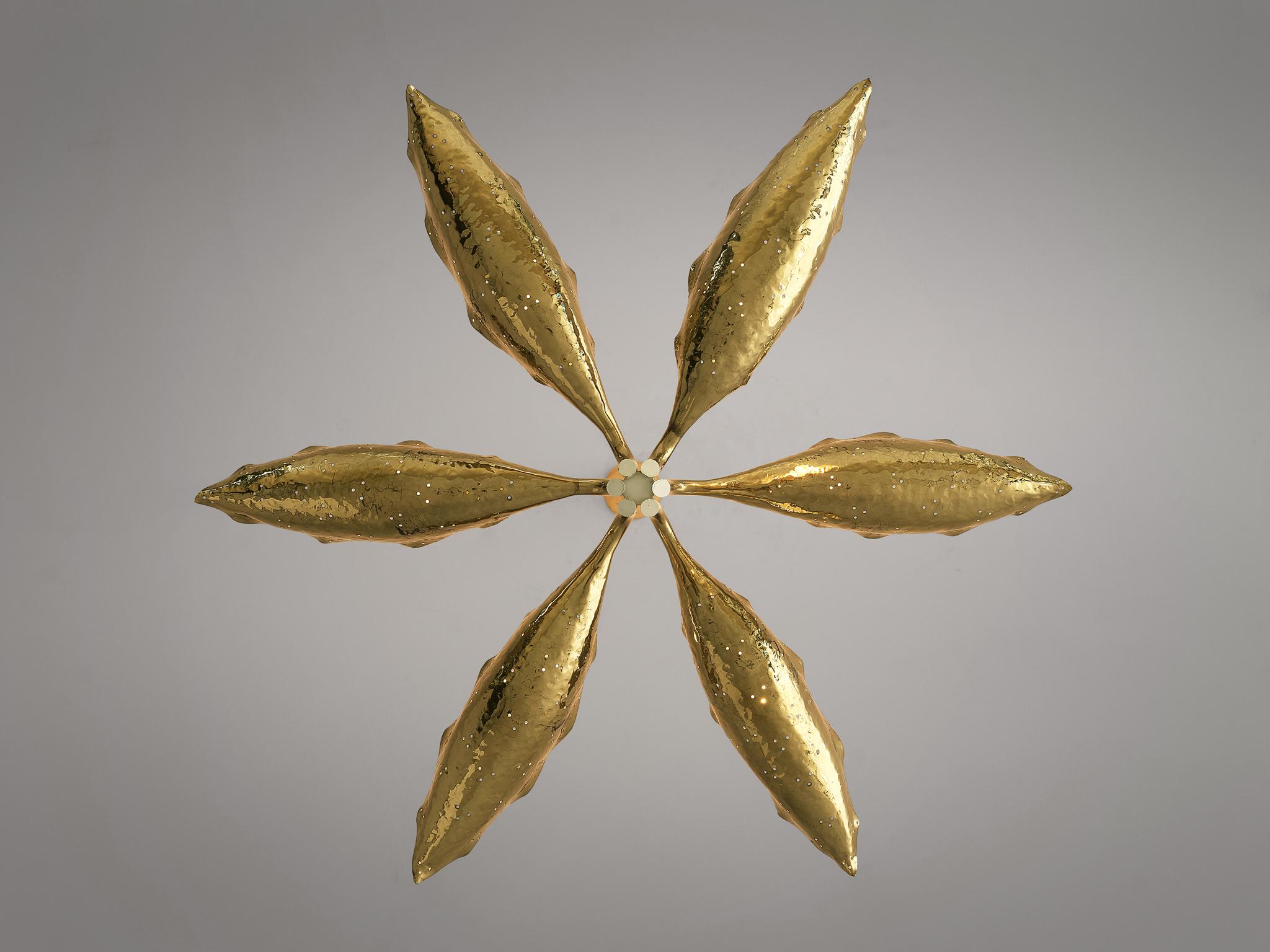 Mid-Century Modern Angelo Lelii for Arredoluce Chandelier in Hammered Brass