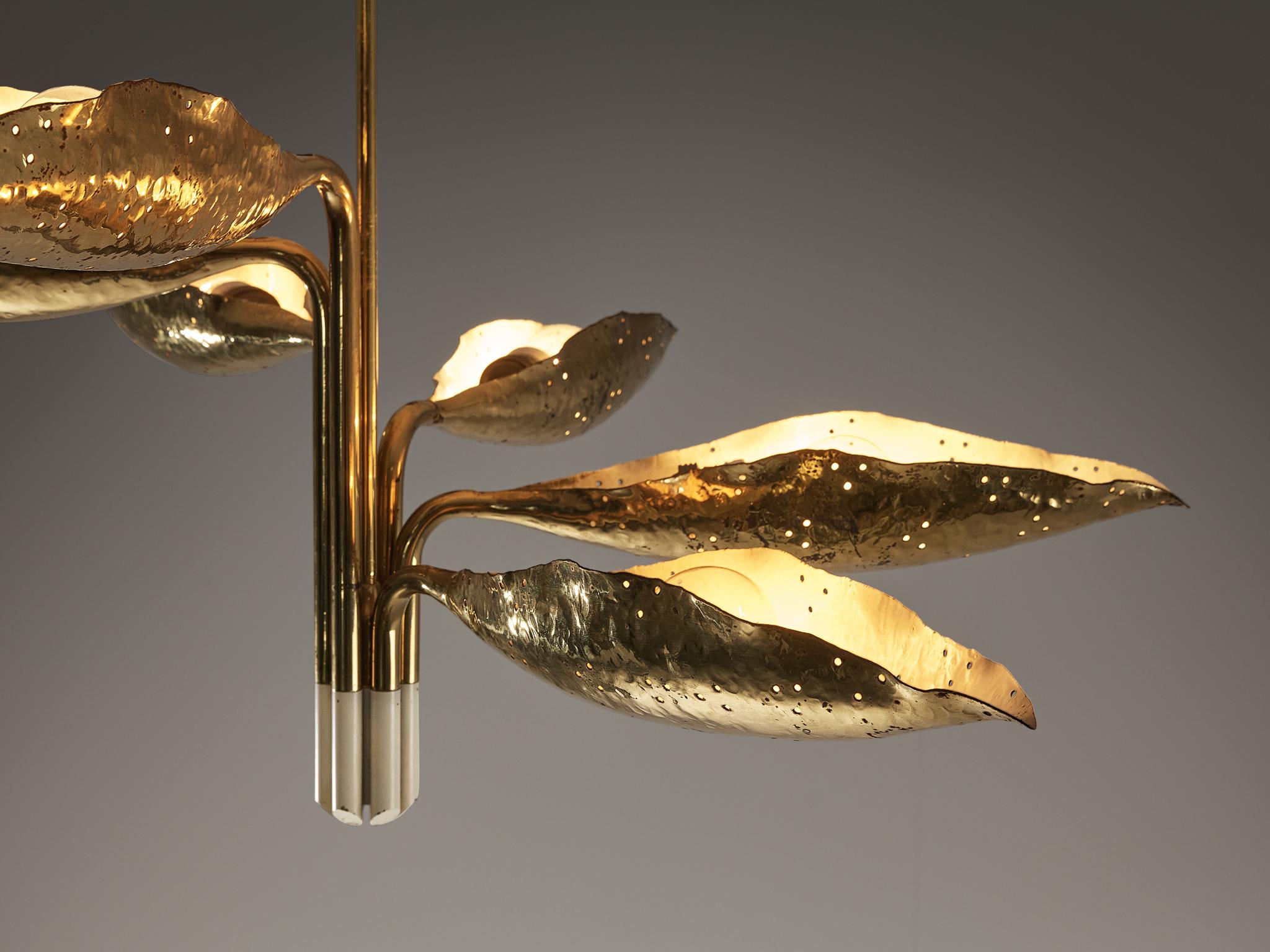 Mid-20th Century Angelo Lelii for Arredoluce Chandelier in Hammered Brass