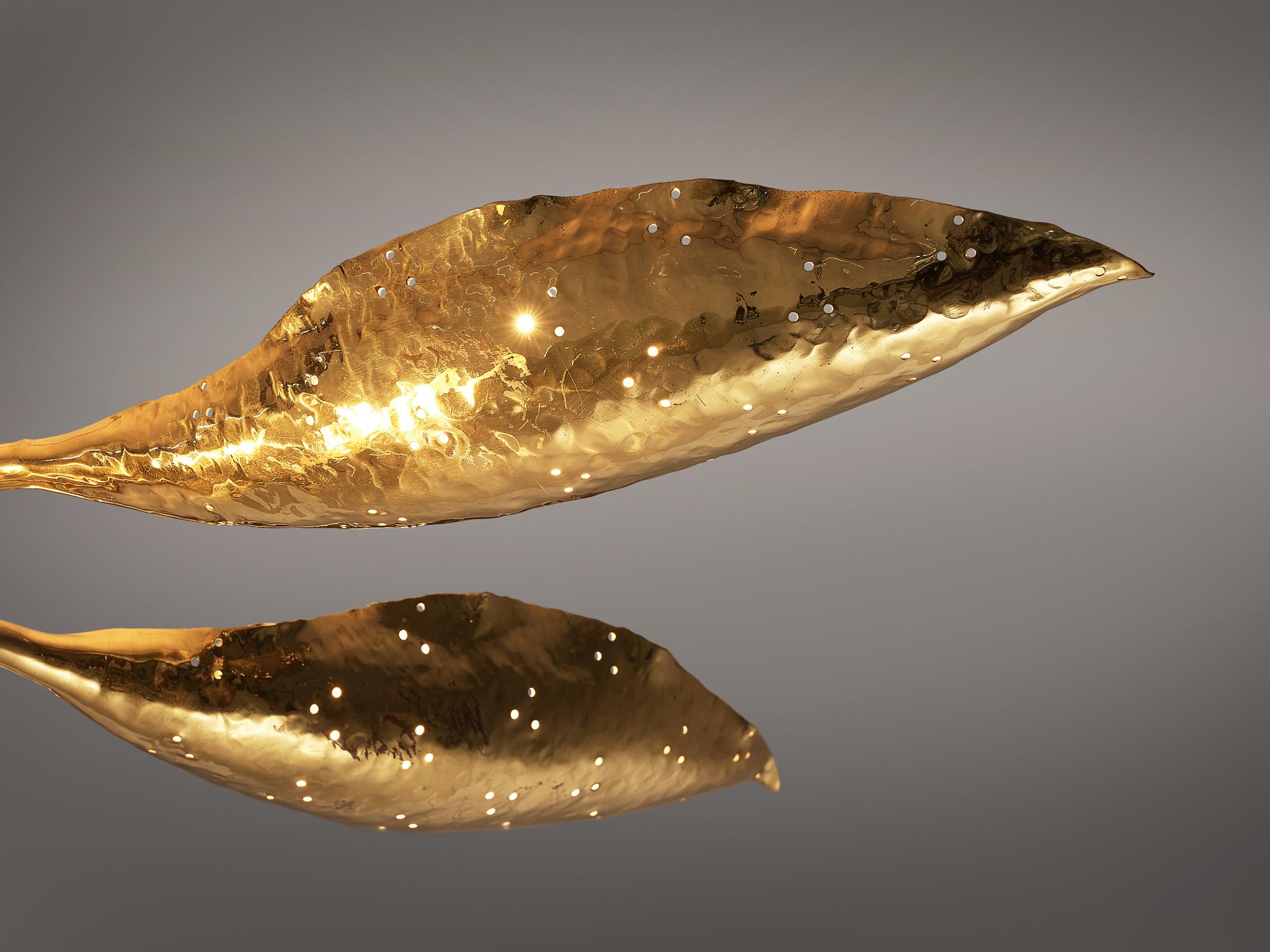 Angelo Lelii for Arredoluce Chandelier in Hammered Brass 1