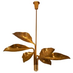 Angelo Lelii for Arredoluce Chandelier in Hammered Brass