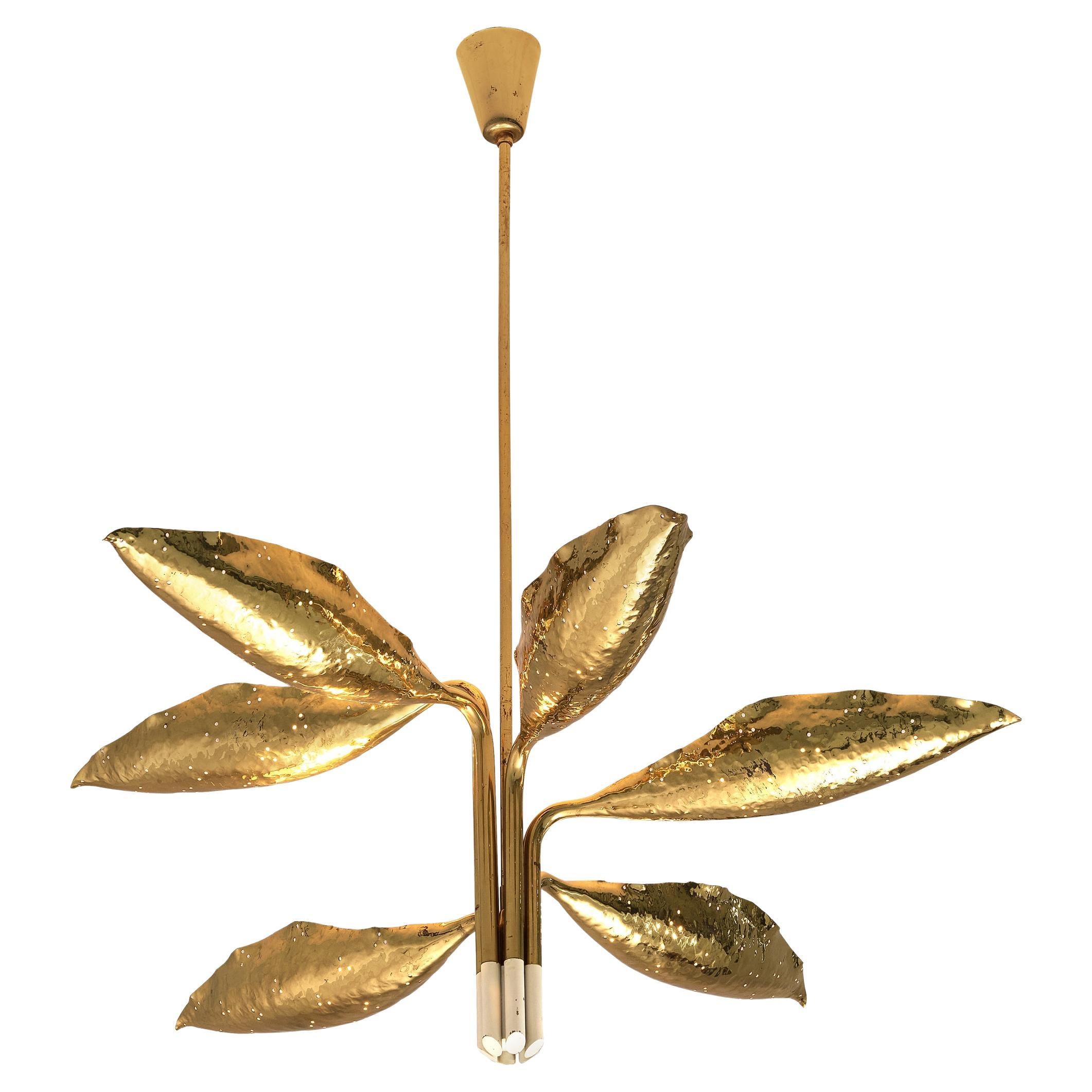 Angelo Lelii for Arredoluce Chandelier in Hammered Brass