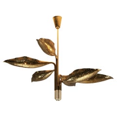 Angelo Lelii for Arredoluce Chandelier in Hammered Brass 