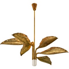 Angelo Lelii for Arredoluce Chandelier in Hammered Brass